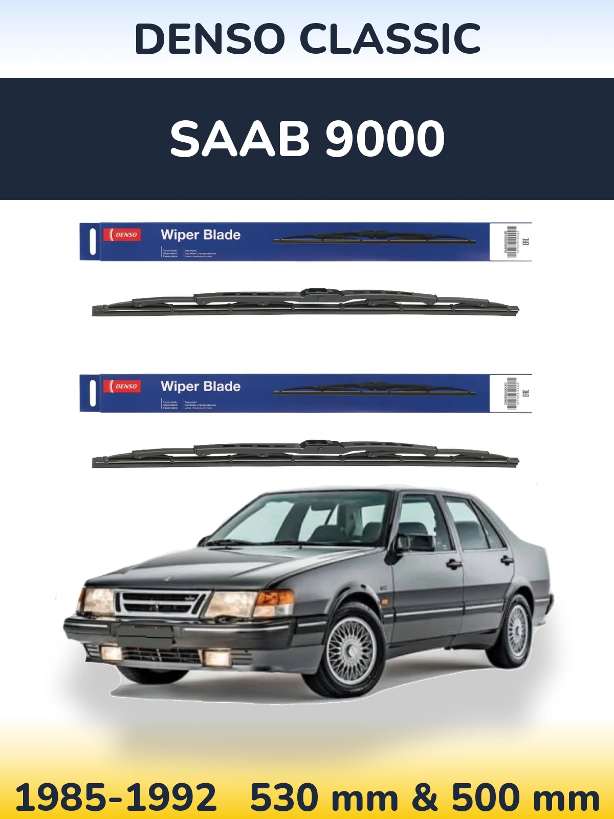Sada předních stěračů Denso Classic 530 a 500 mm pro SAAB 9000 1985-1992