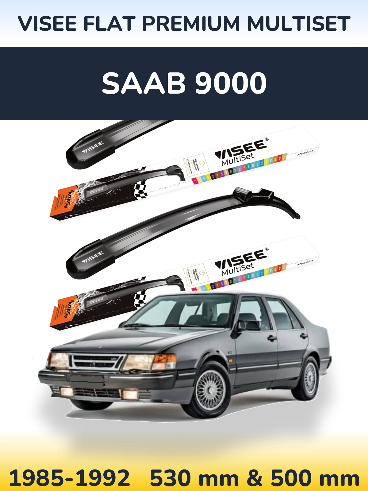 Sada předních stěračů VISEE FLAT PREMIUM MultiSet 530 a 500 mm pro SAAB 9000 1985-1992