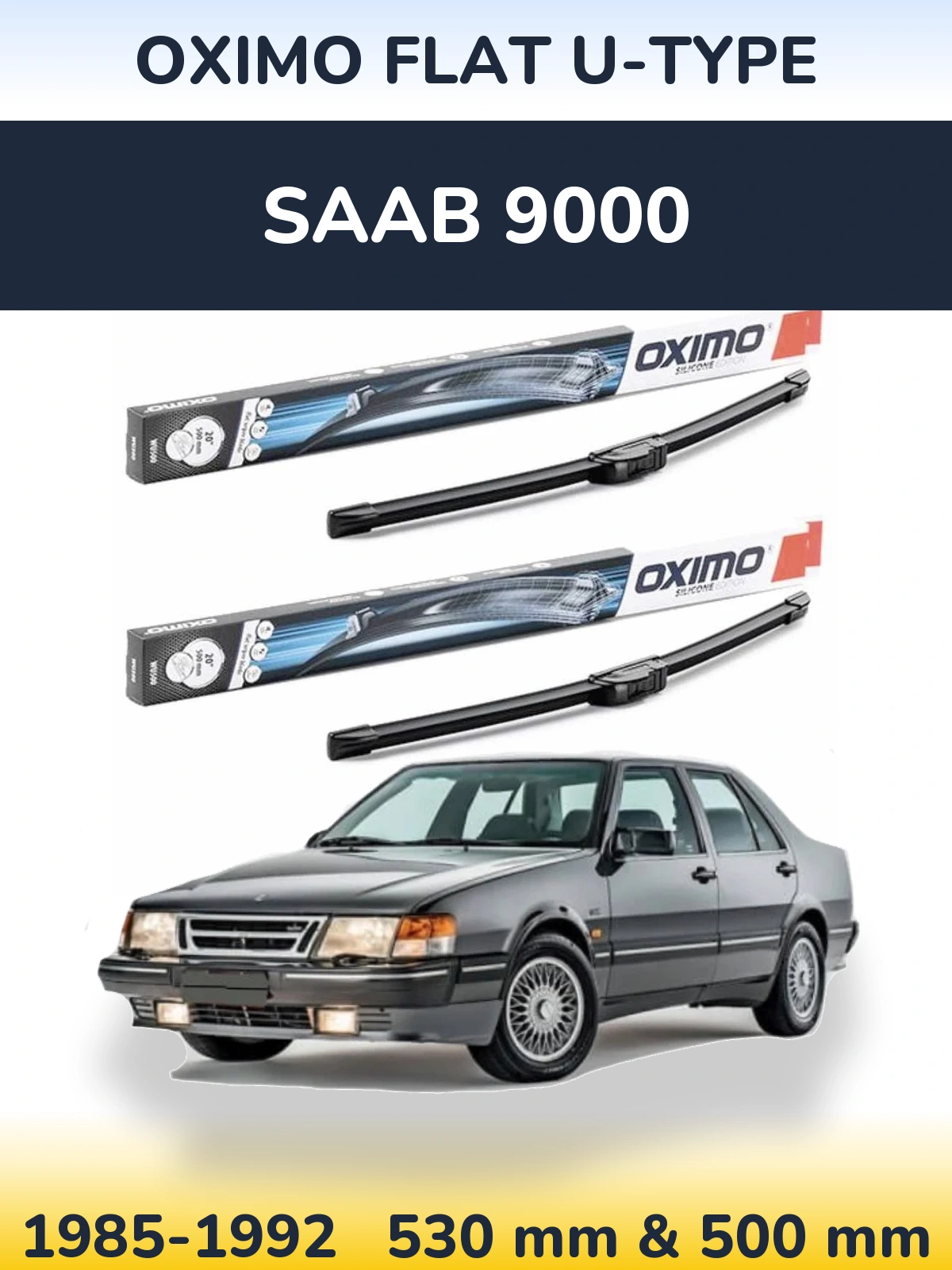 Sada předních stěračů Oximo Flat U-type 530 a 500 mm pro SAAB 9000 1985-1992