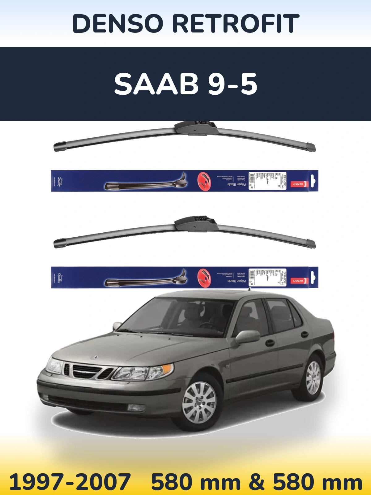 Sada předních stěračů Denso Retrofit 580 a 580 mm pro SAAB 9-5 1997-2007