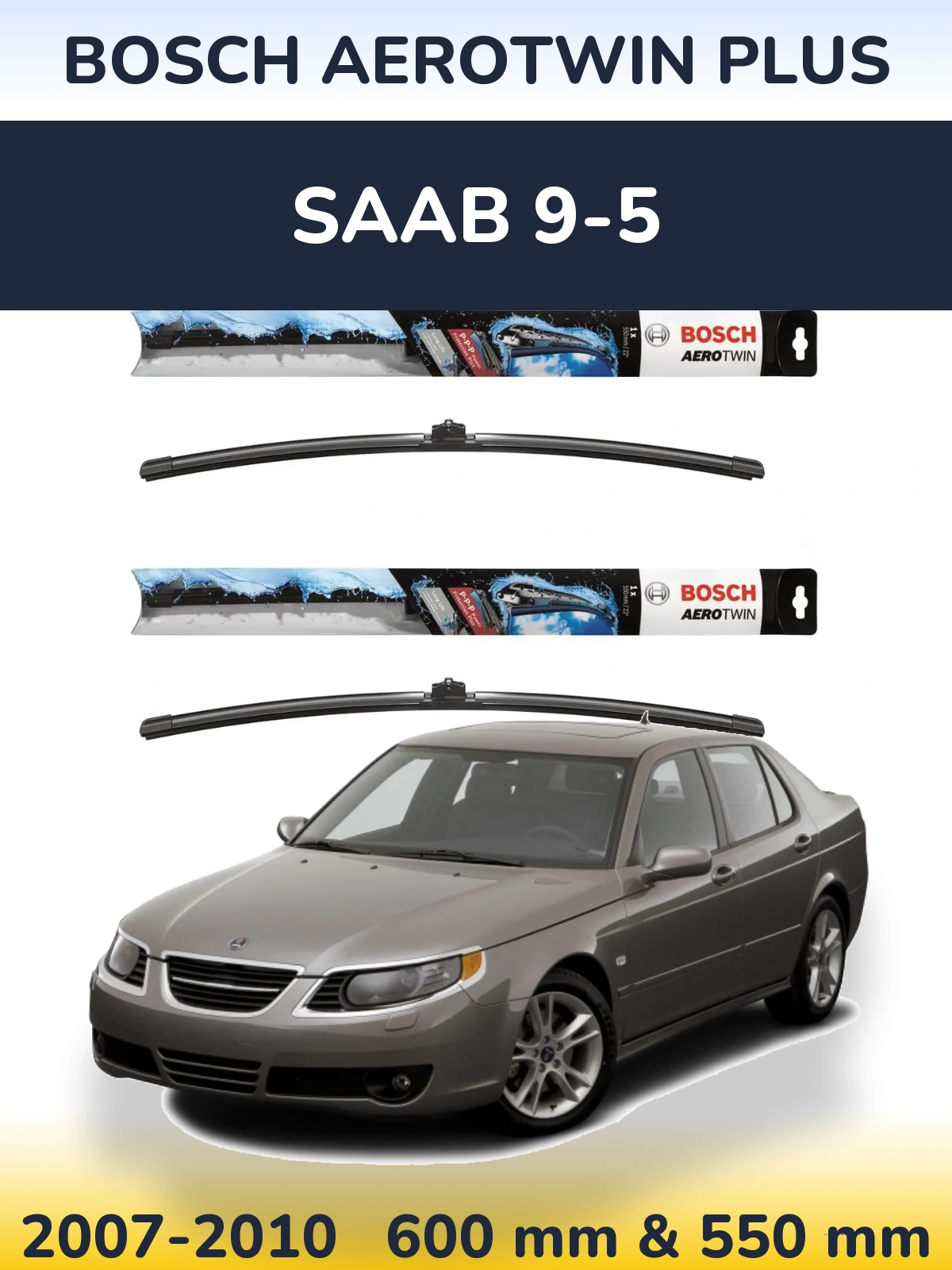 Sada předních stěračů BOSCH AeroTwin Plus 600 a 550 mm pro SAAB 9-5 2007-2010