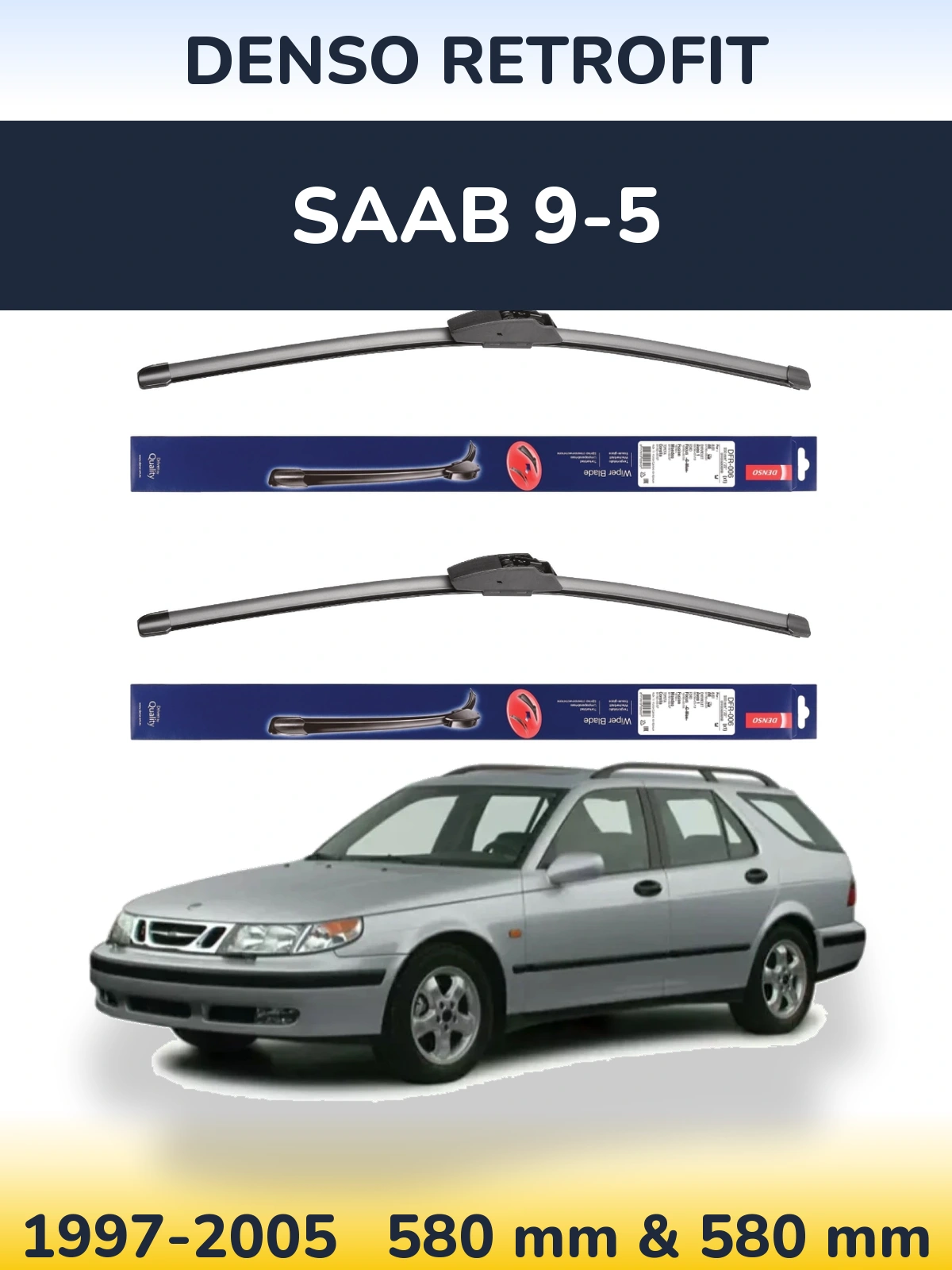 Sada předních stěračů Denso Retrofit 580 a 580 mm pro SAAB 9-5 1997-2005