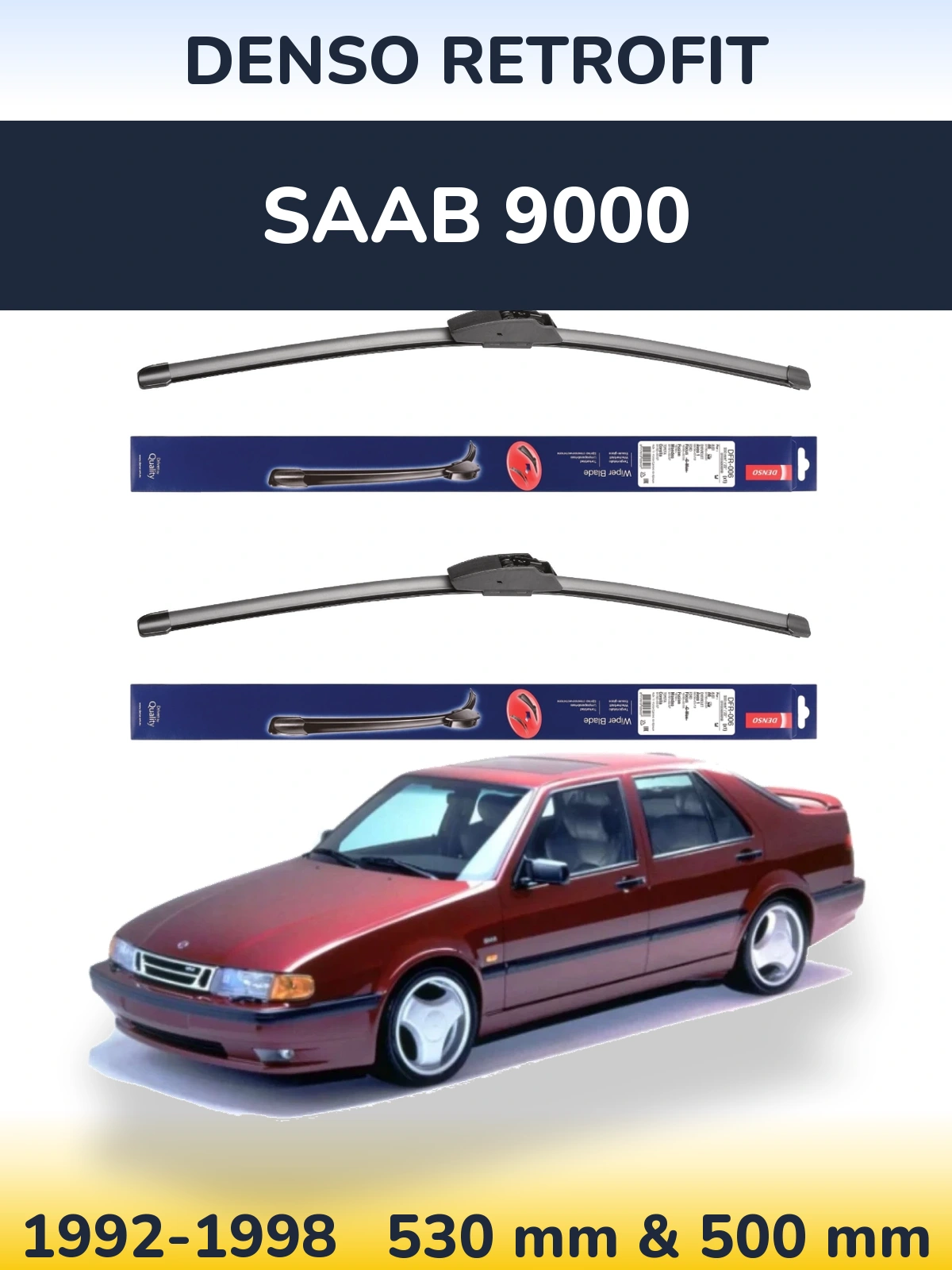 Sada předních stěračů Denso Retrofit 530 a 500 mm pro SAAB 9000 1992-1998