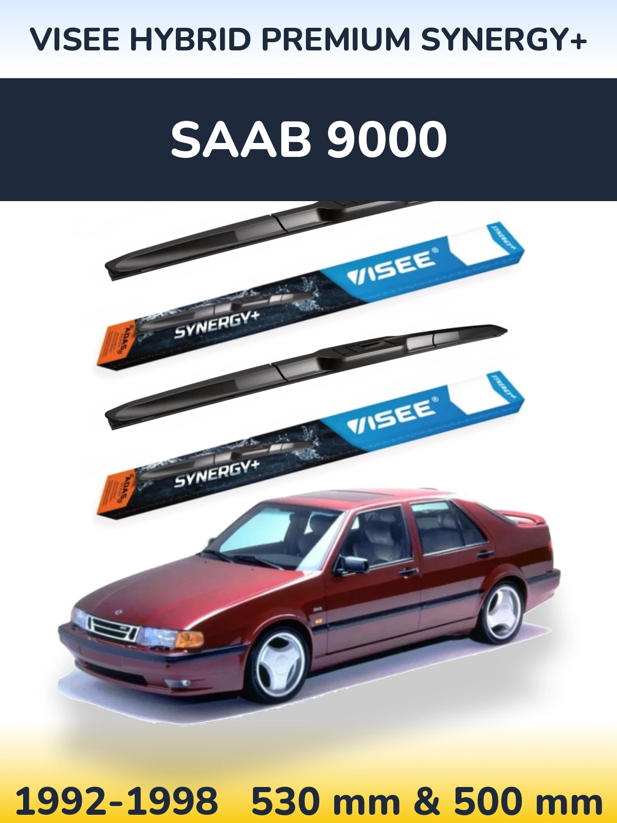 Sada předních stěračů VISEE HYBRID PREMIUM SYNERGY+ 530 a 500 mm pro SAAB 9000 1992-1998