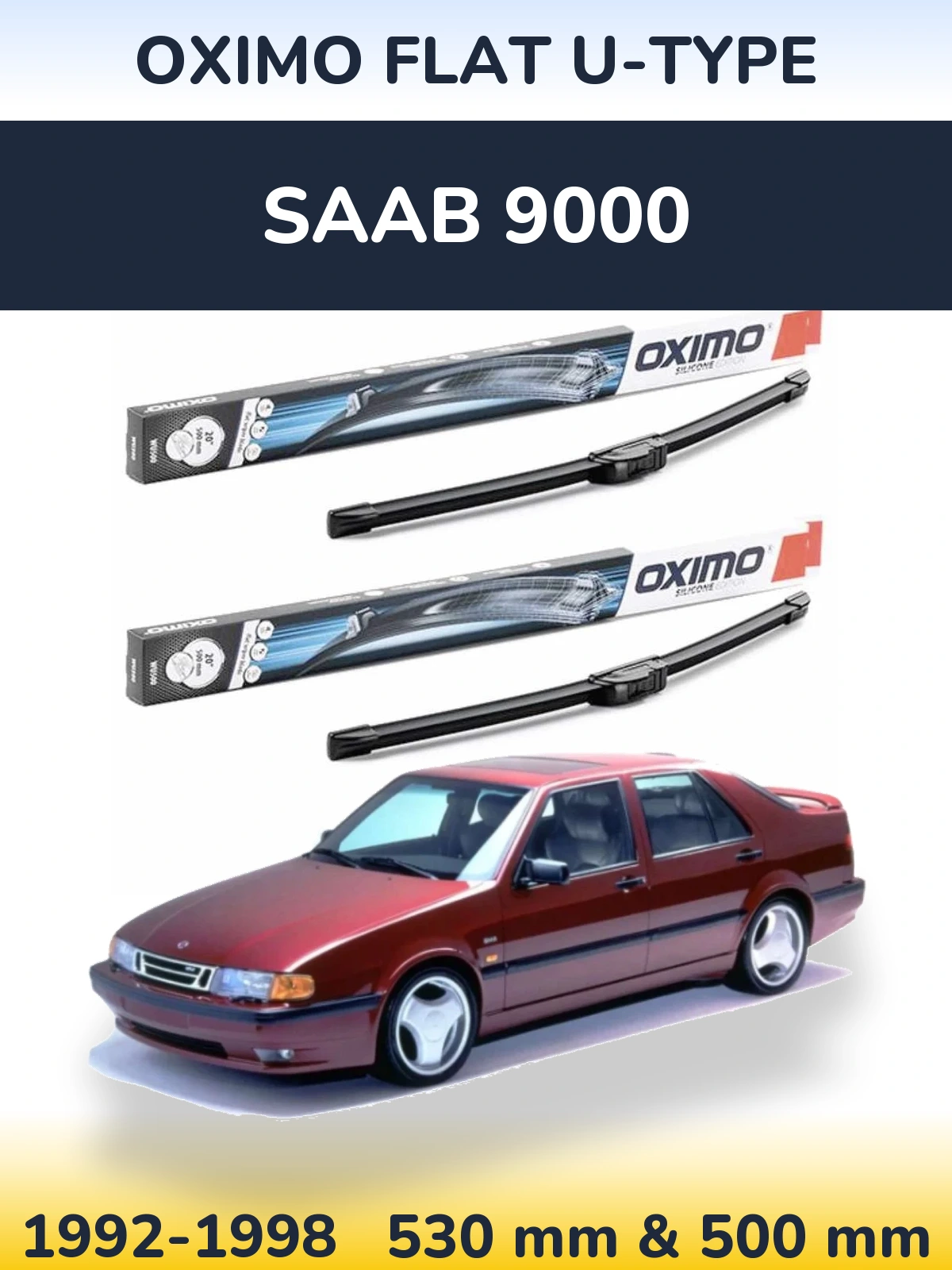 Sada předních stěračů Oximo Flat U-type 530 a 500 mm pro SAAB 9000 1992-1998