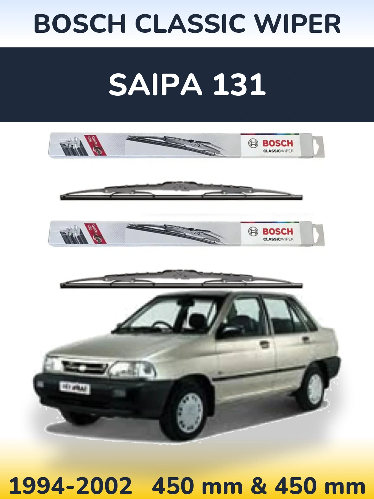 Sada předních stěračů BOSCH Classic Wiper 450 a 450 mm pro Saipa 131 1994-2002