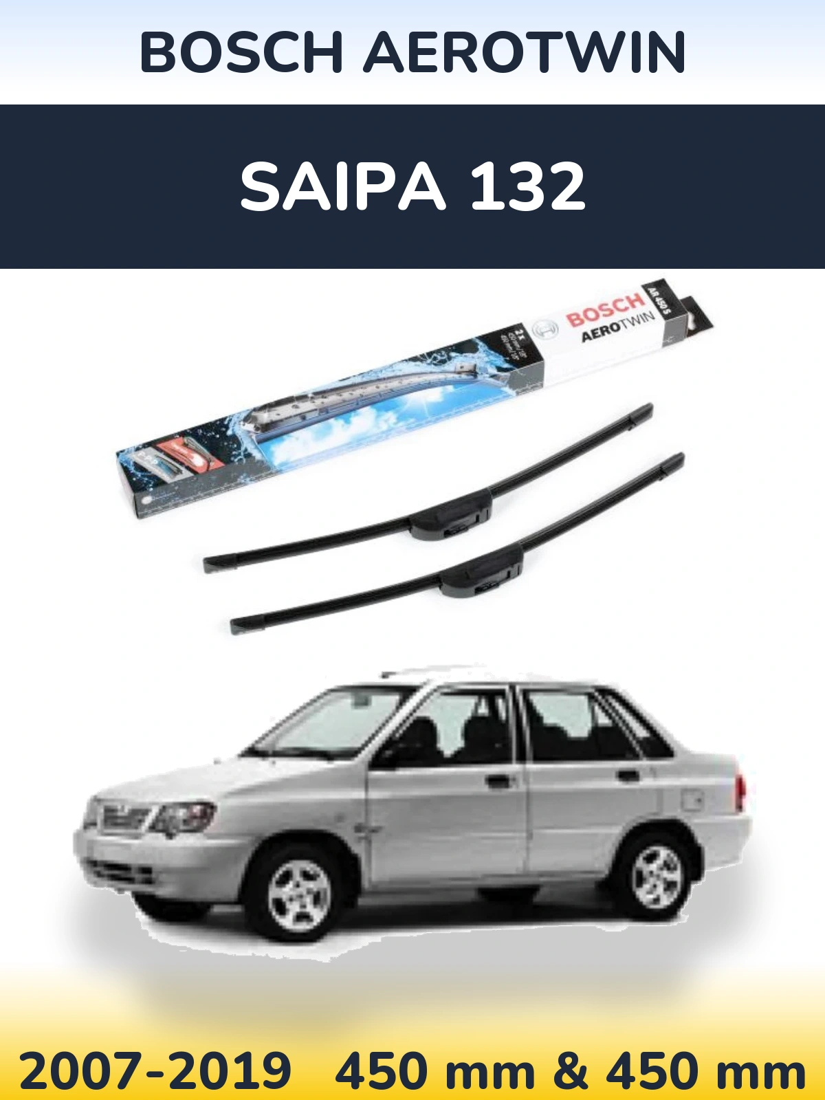 Sada předních stěračů BOSCH AeroTwin 450 a 450 mm pro Saipa 132 2007-2019