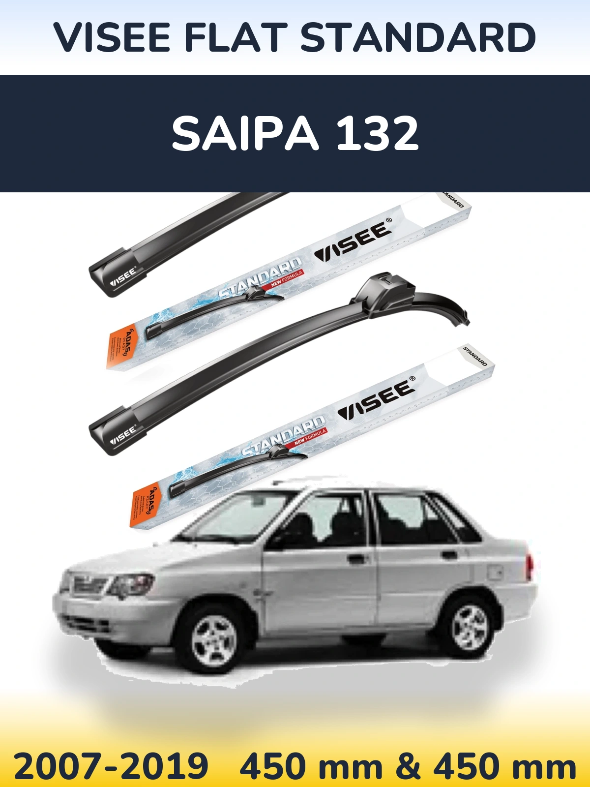 Sada předních stěračů VISEE FLAT STANDARD 450 a 450 mm pro Saipa 132 2007-2019