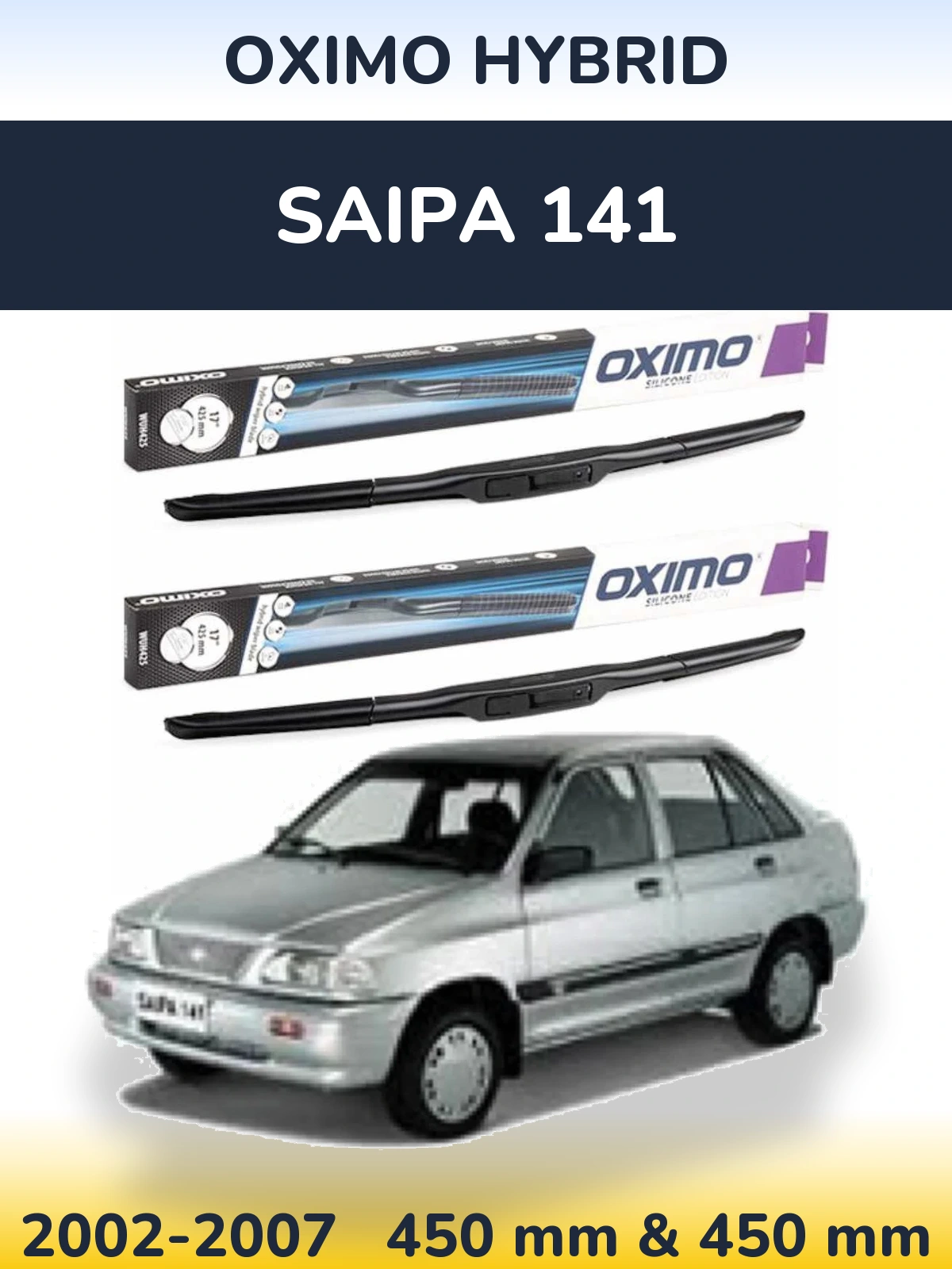 Sada předních stěračů Oximo Hybrid 450 a 450 mm pro Saipa 141 2002-2007
