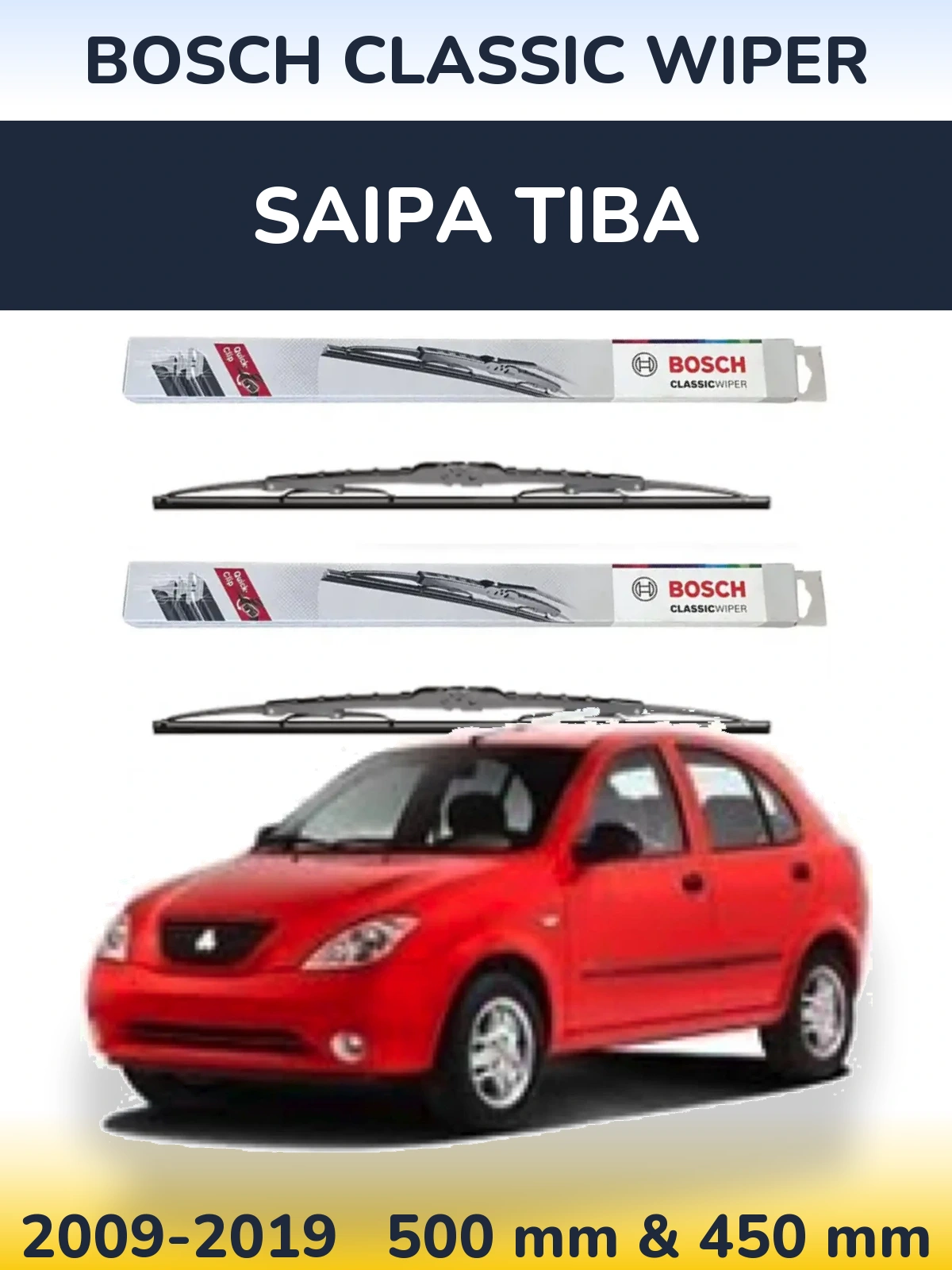 Sada předních stěračů BOSCH Classic Wiper 500 a 450 mm pro Saipa Tiba 2009-2019