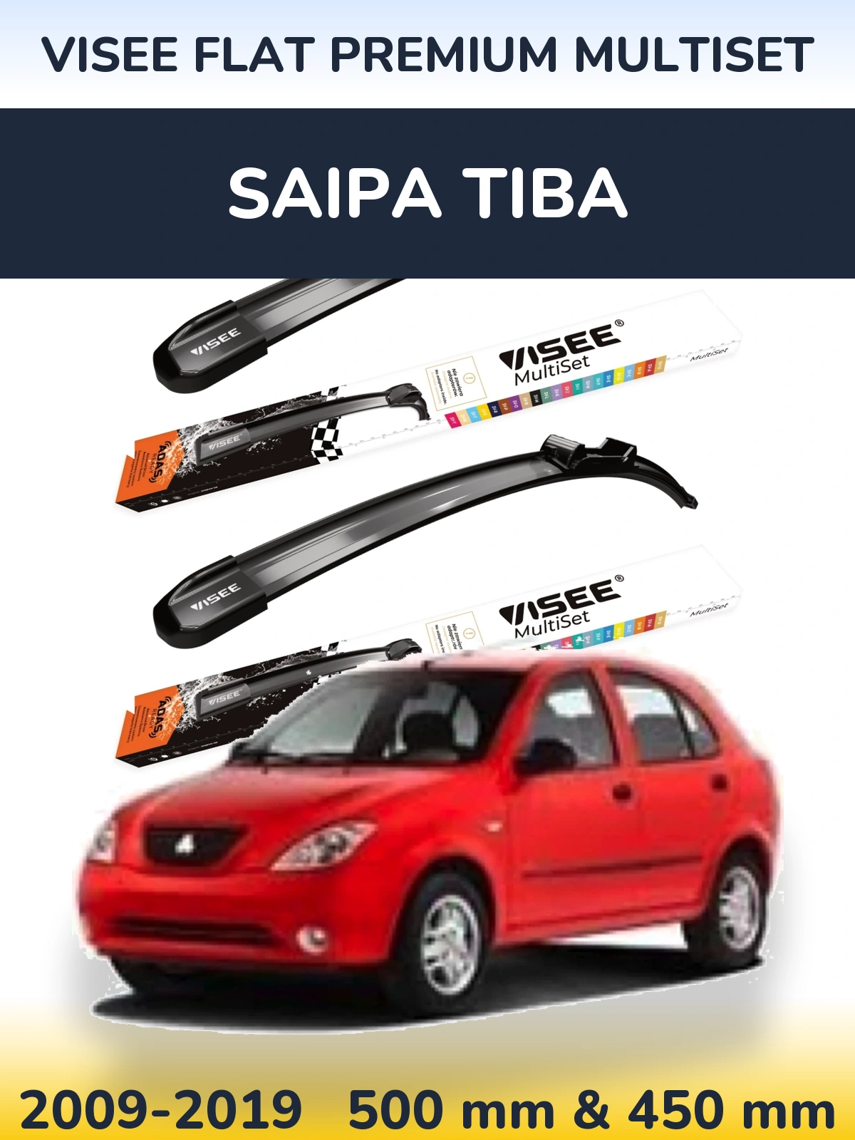 Sada předních stěračů VISEE FLAT PREMIUM MultiSet 500 a 450 mm pro Saipa Tiba 2009-2019