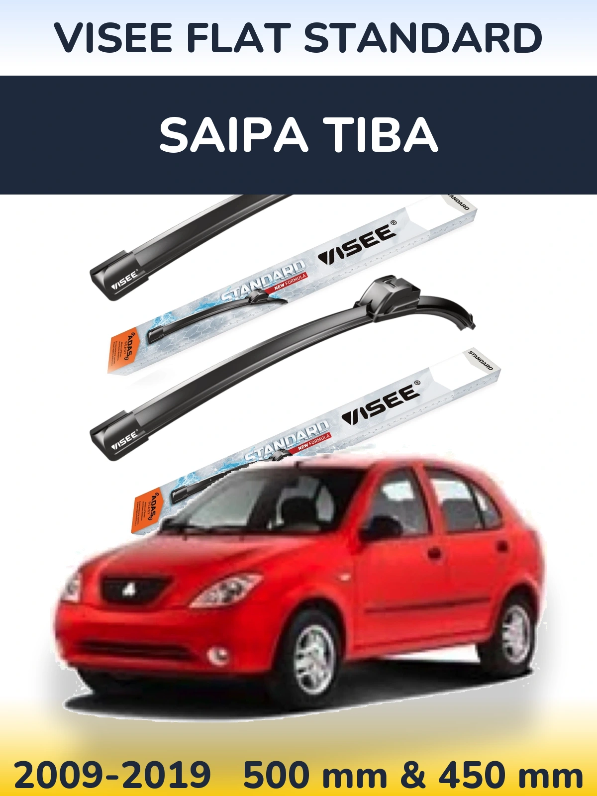 Sada předních stěračů VISEE FLAT STANDARD 500 a 450 mm pro Saipa Tiba 2009-2019