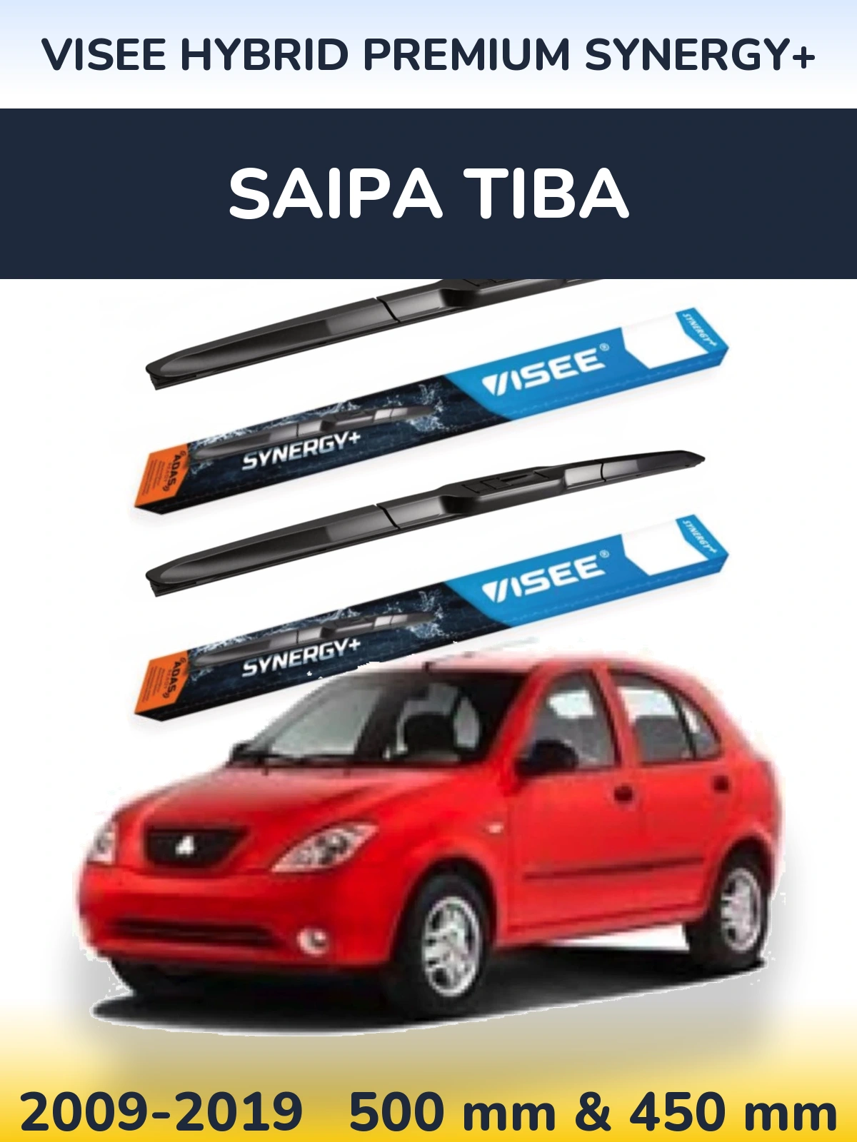 Sada předních stěračů VISEE HYBRID PREMIUM SYNERGY+ 500 a 450 mm pro Saipa Tiba 2009-2019