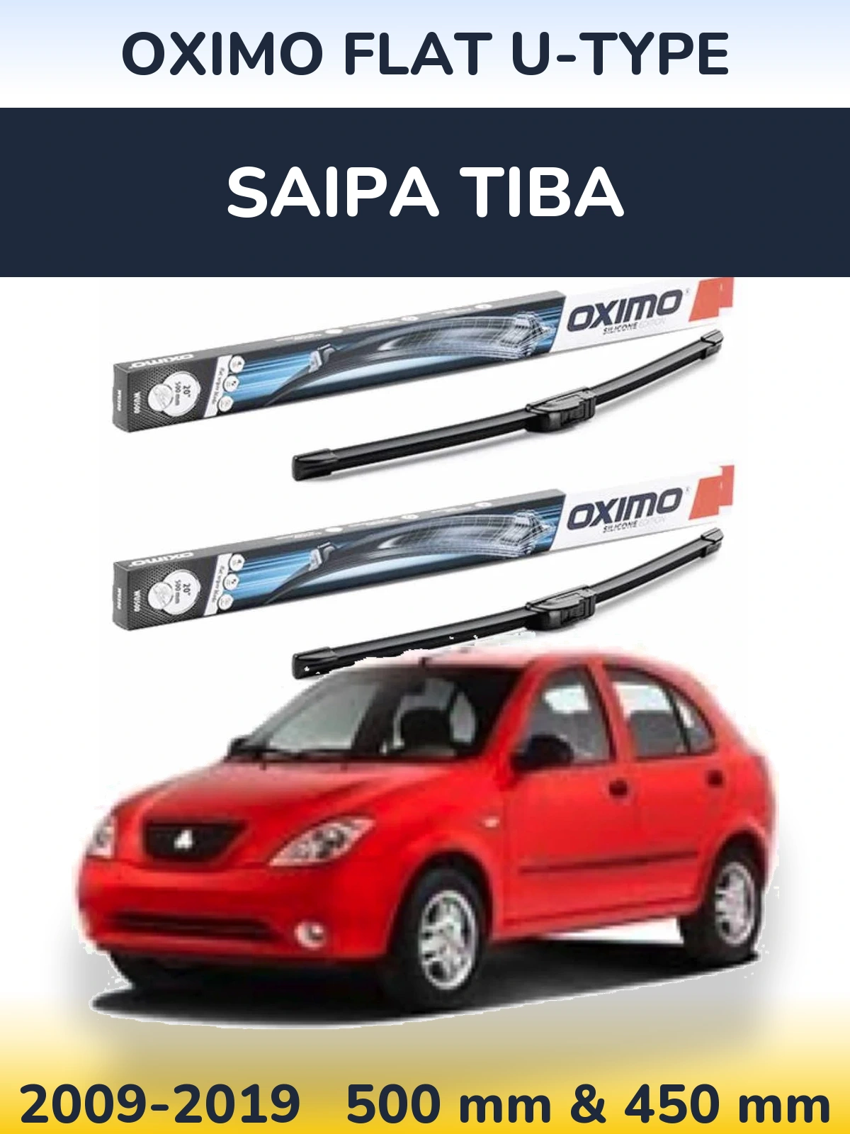 Sada předních stěračů Oximo Flat U-type 500 a 450 mm pro Saipa Tiba 2009-2019