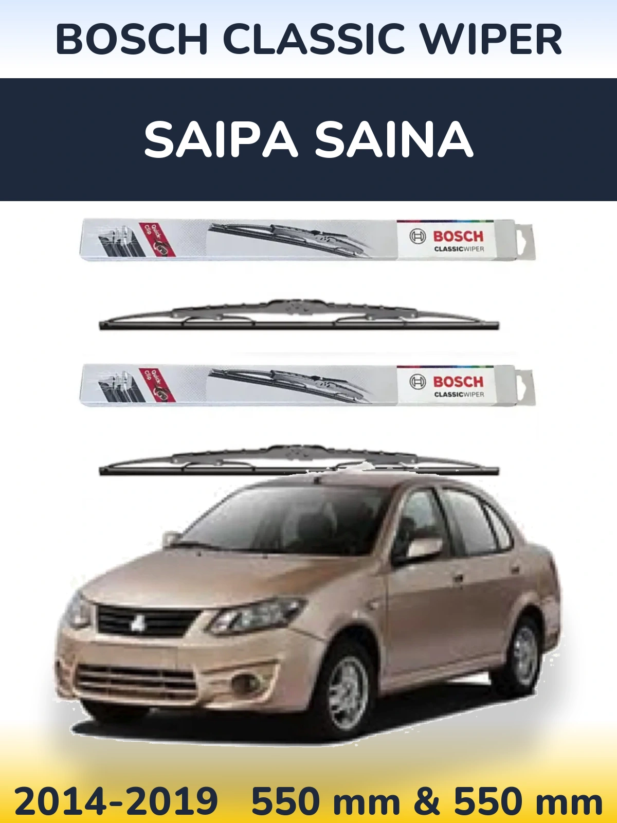 Sada předních stěračů BOSCH Classic Wiper 550 a 550 mm pro Saipa Saina 2014-2019