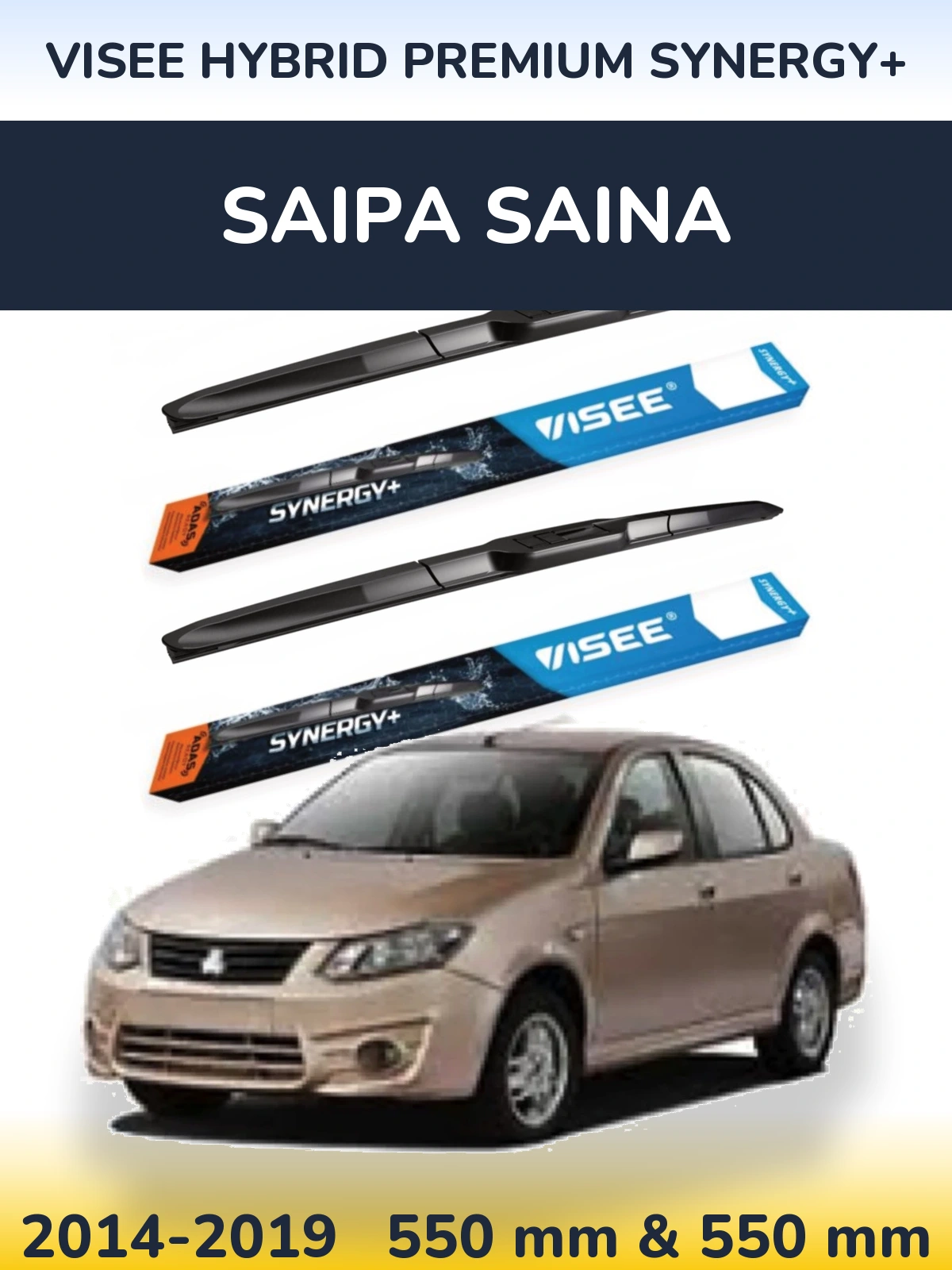 Sada předních stěračů VISEE HYBRID PREMIUM SYNERGY+ 550 a 550 mm pro Saipa Saina 2014-2019