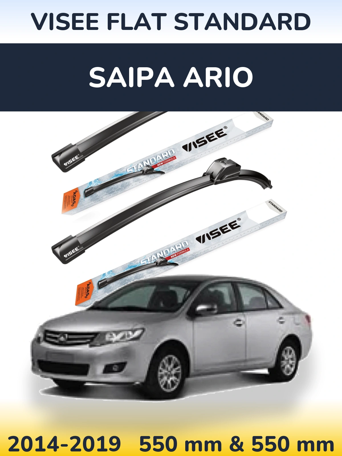 Sada předních stěračů VISEE FLAT STANDARD 550 a 550 mm pro Saipa Ario 2014-2019
