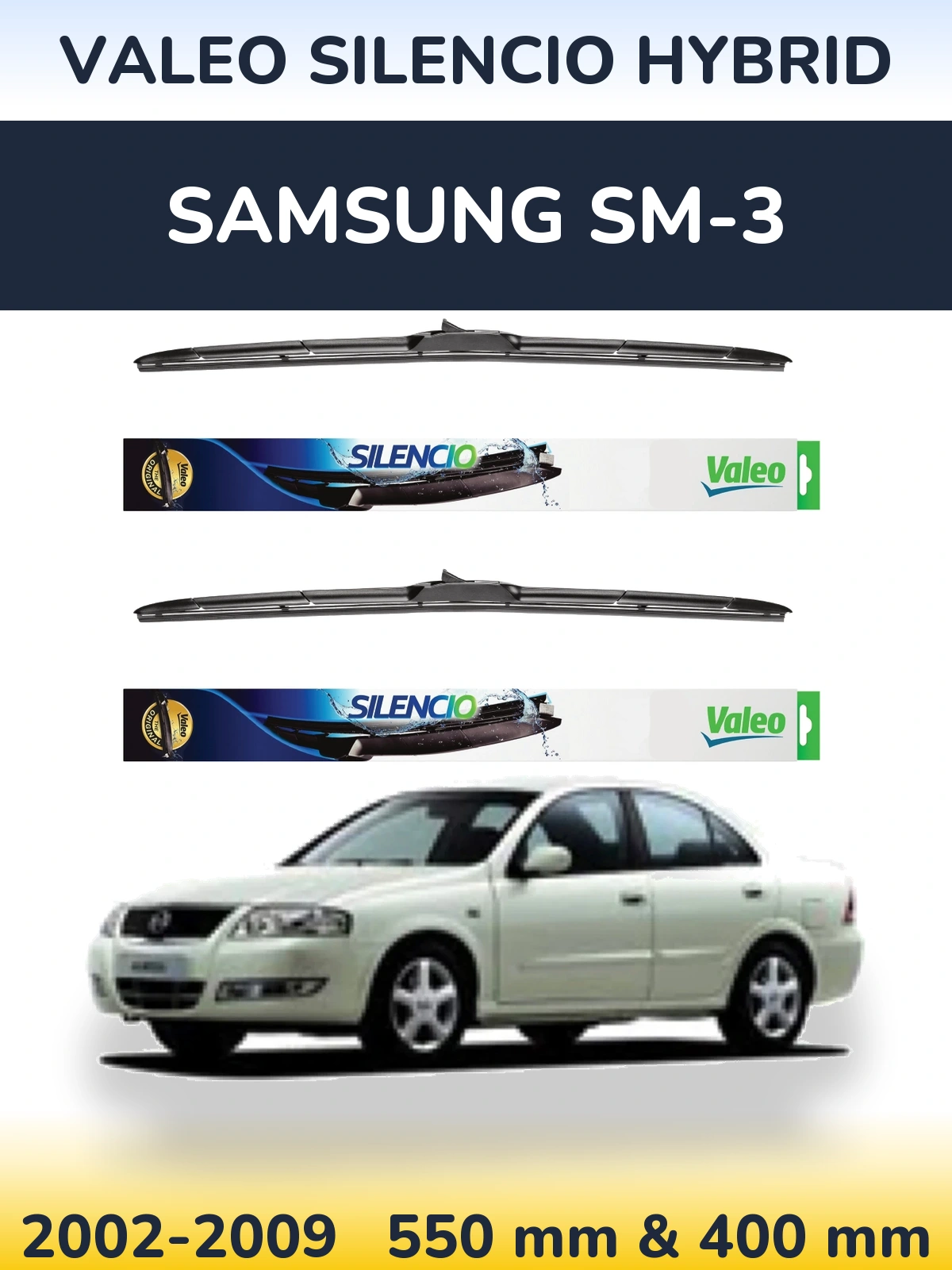 Sada předních stěračů Valeo Silencio Hybrid 550 a 400 mm pro Samsung SM-3 2002-2009