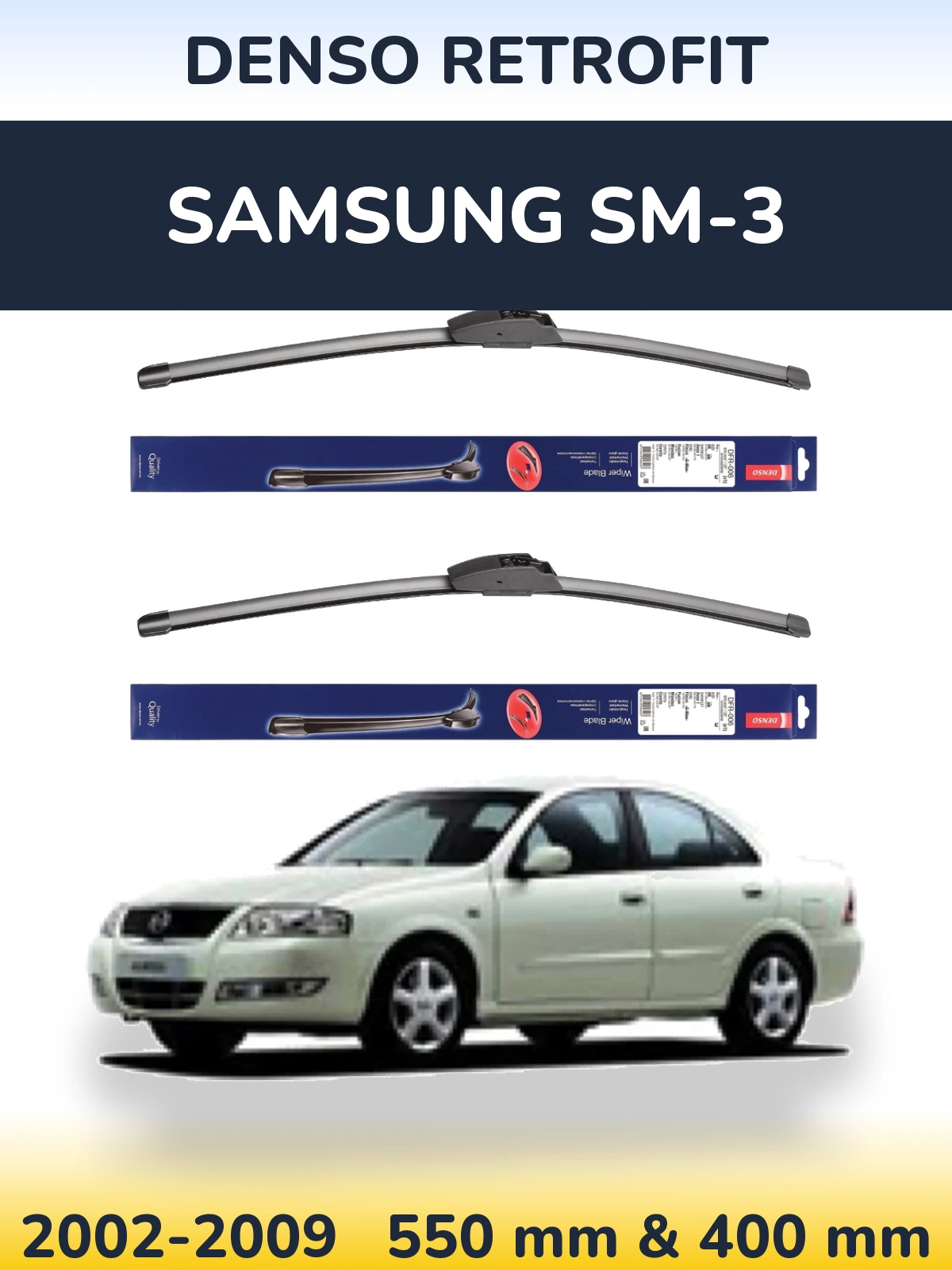 Sada předních stěračů Denso Retrofit 550 a 400 mm pro Samsung SM-3 2002-2009