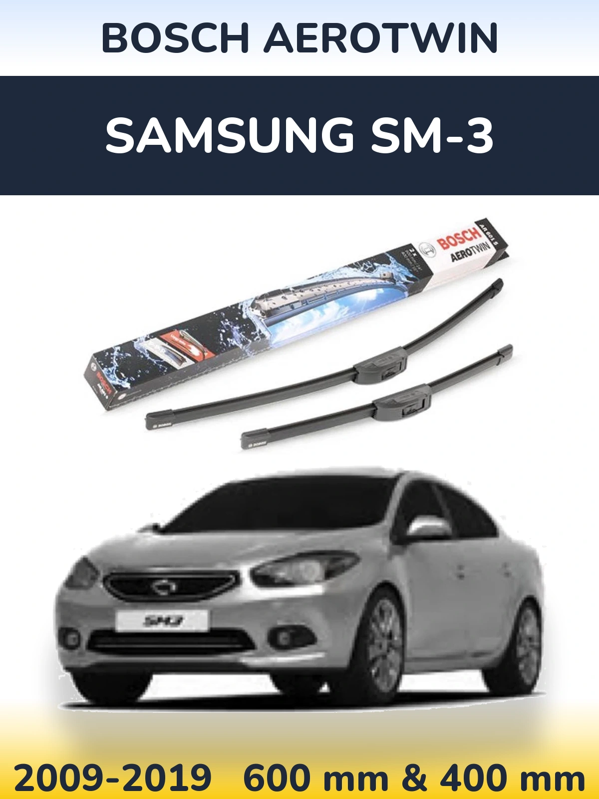 Sada předních stěračů BOSCH AeroTwin 600 a 400 mm pro Samsung SM-3 2009-2019