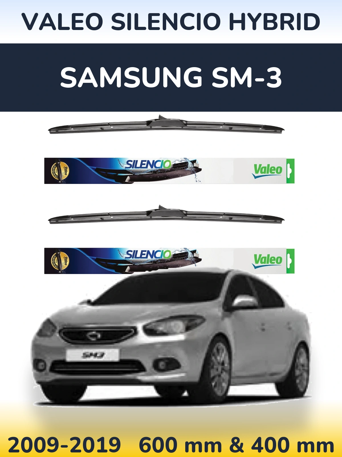 Sada předních stěračů Valeo Silencio Hybrid 600 a 400 mm pro Samsung SM-3 2009-2019