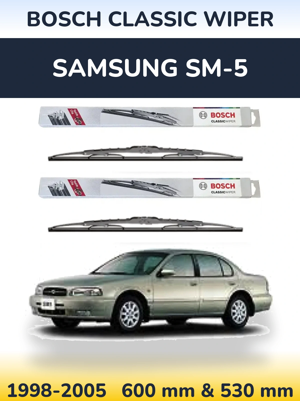 Sada předních stěračů BOSCH Classic Wiper 600 a 530 mm pro Samsung SM-5 1998-2005