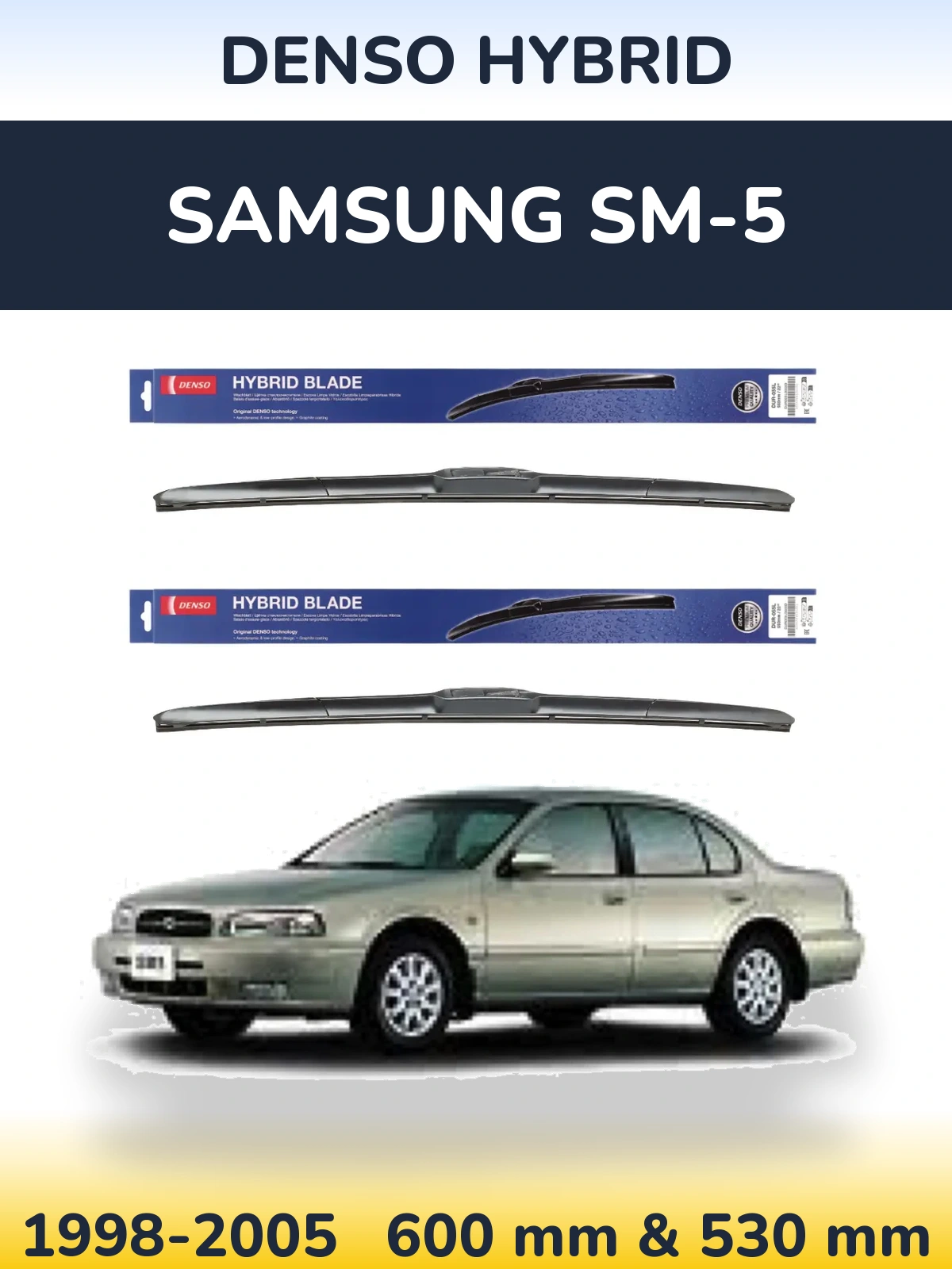 Sada předních stěračů Denso Hybrid 600 a 530 mm pro Samsung SM-5 1998-2005