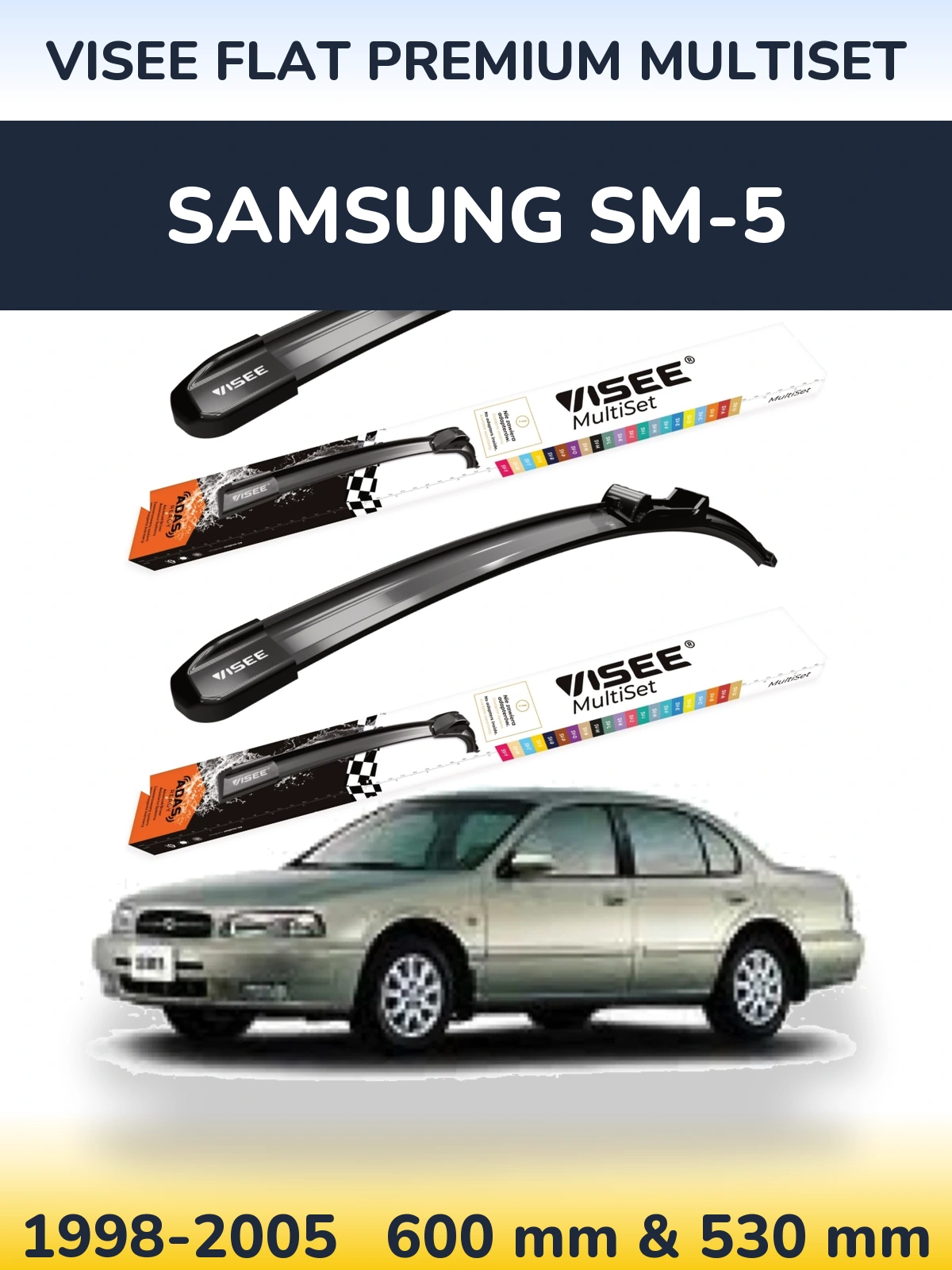 Sada předních stěračů VISEE FLAT PREMIUM MultiSet 600 a 530 mm pro Samsung SM-5 1998-2005