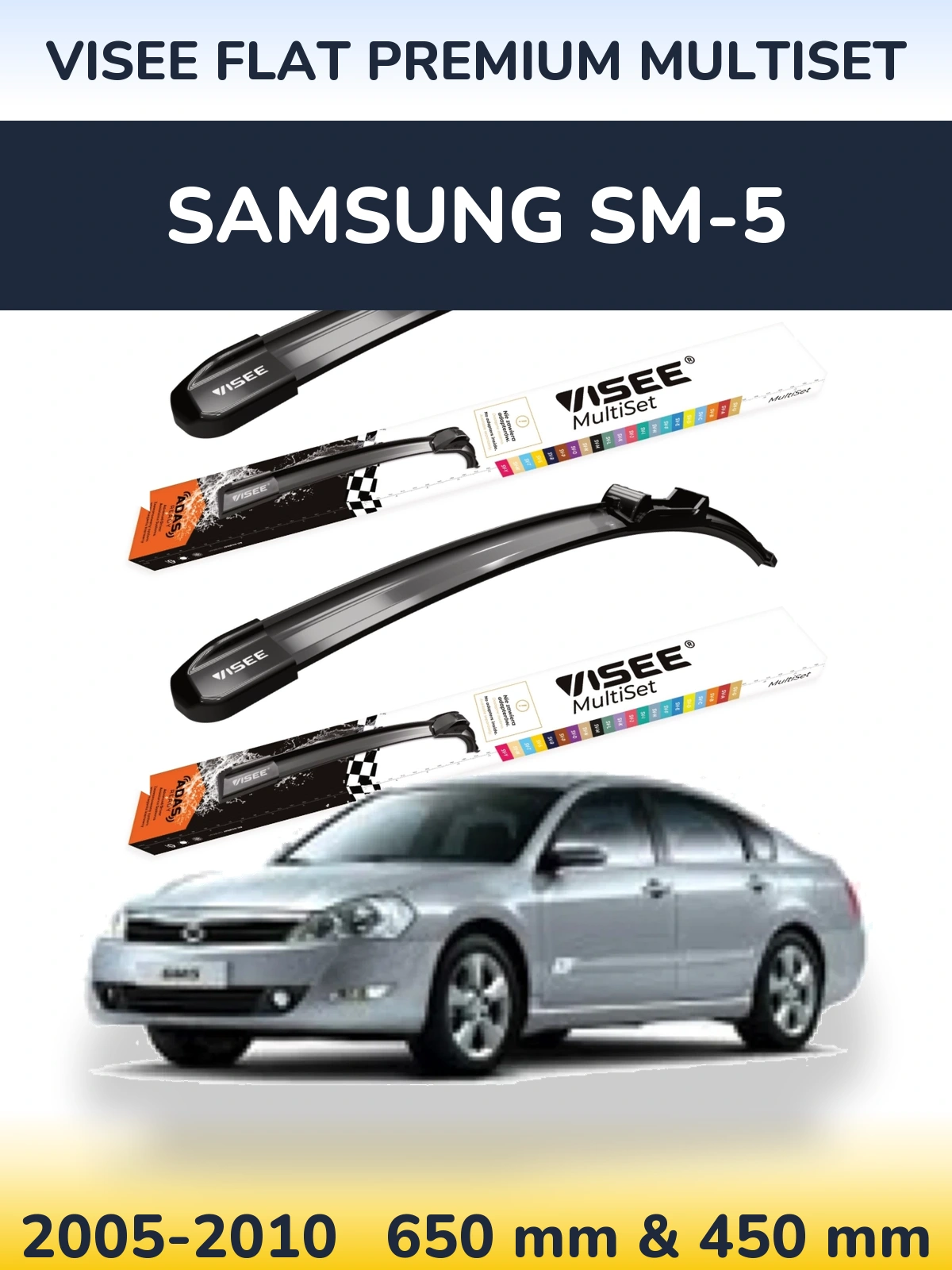 Sada předních stěračů VISEE FLAT PREMIUM MultiSet 650 a 450 mm pro Samsung SM-5 2005-2010
