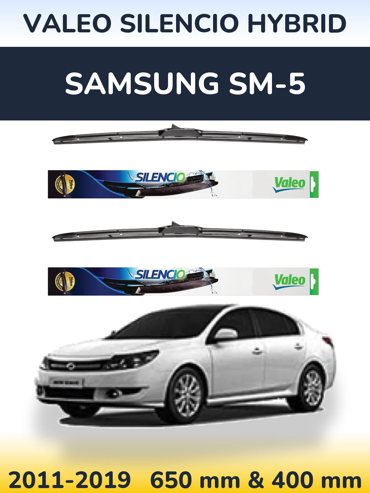 Sada předních stěračů Valeo Silencio Hybrid 650 a 400 mm pro Samsung SM-5 2011-2019