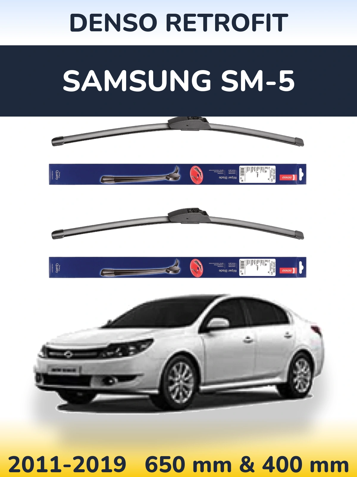 Sada předních stěračů Denso Retrofit 650 a 400 mm pro Samsung SM-5 2011-2019