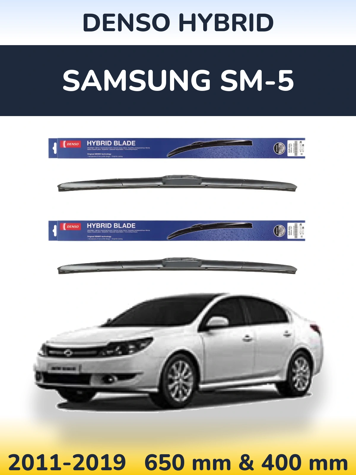 Sada předních stěračů Denso Hybrid 650 a 400 mm pro Samsung SM-5 2011-2019