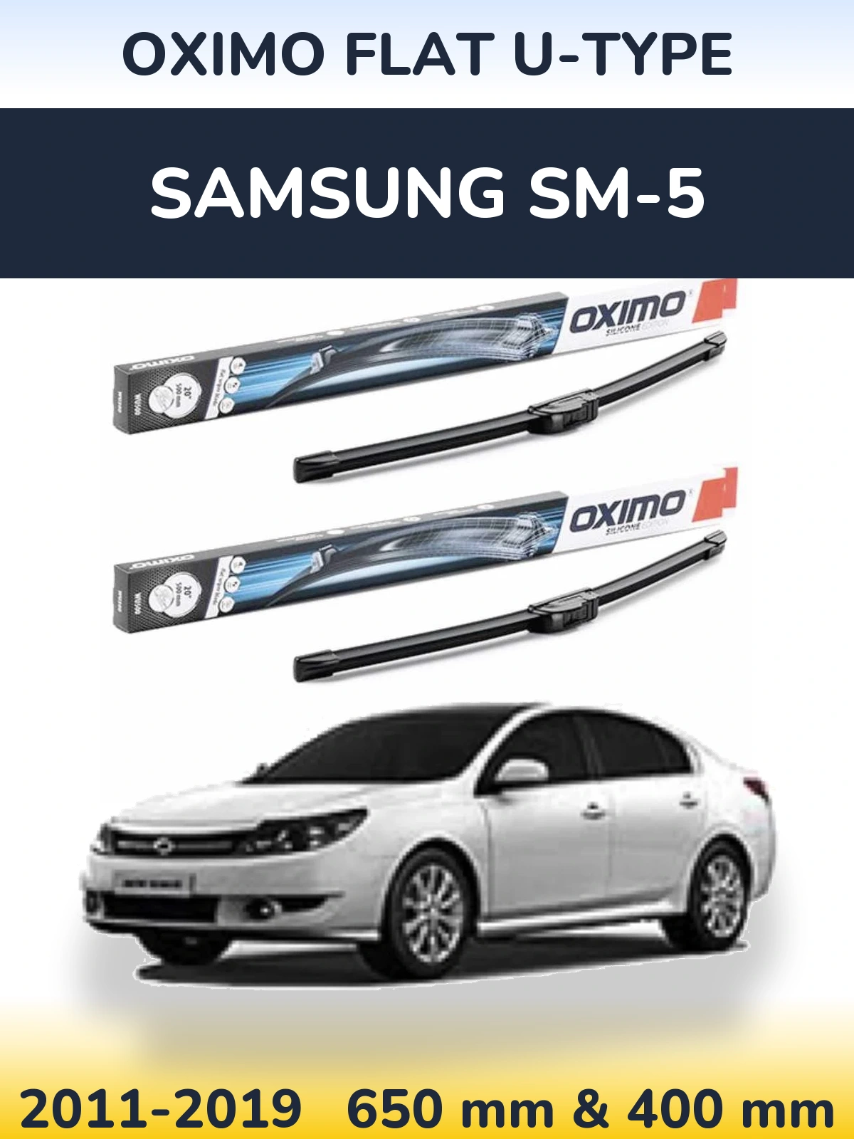 Sada předních stěračů Oximo Flat U-type 650 a 400 mm pro Samsung SM-5 2011-2019