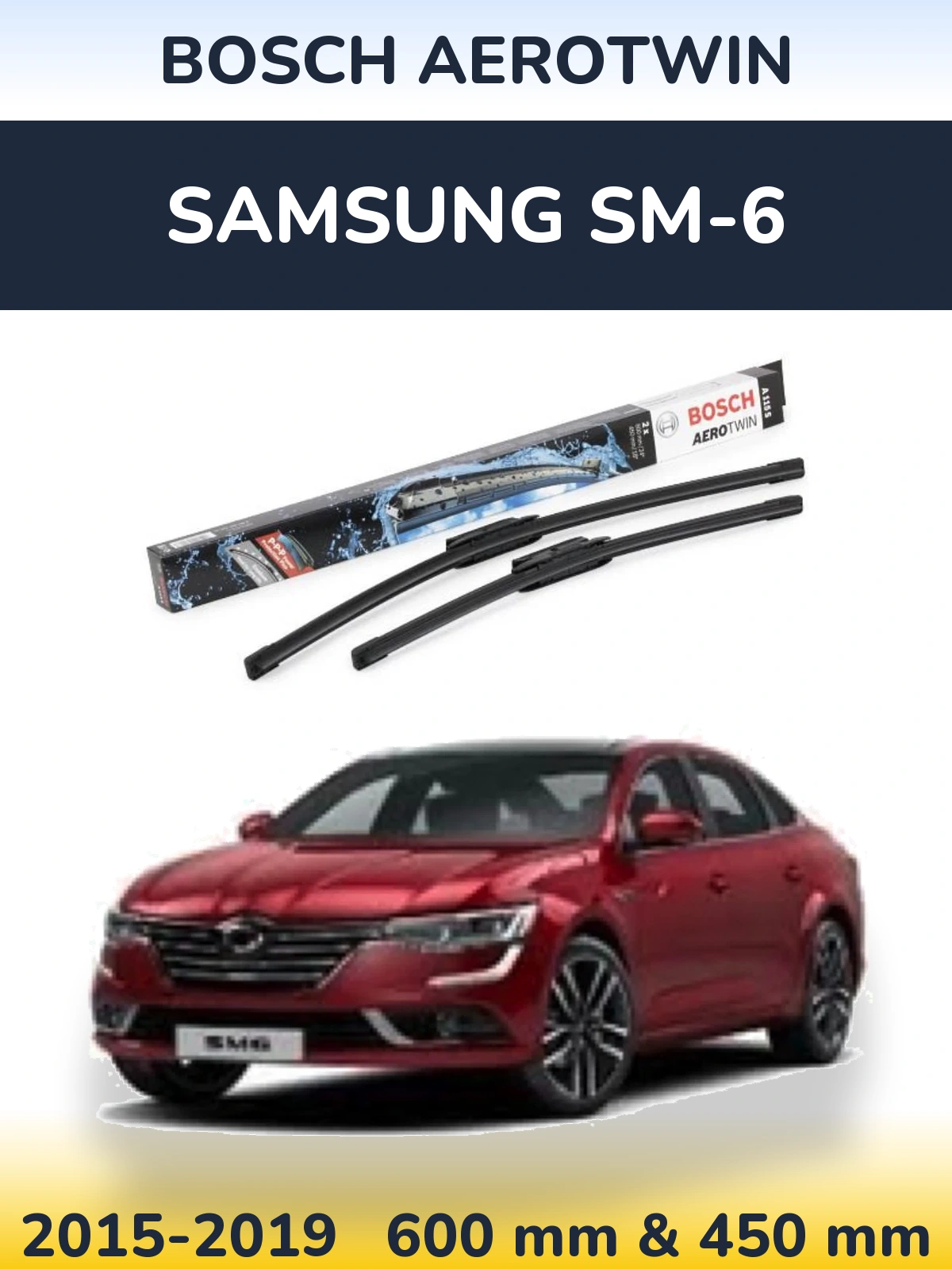 Sada předních stěračů BOSCH AeroTwin 600 a 450 mm pro Samsung SM-6 2015-2019