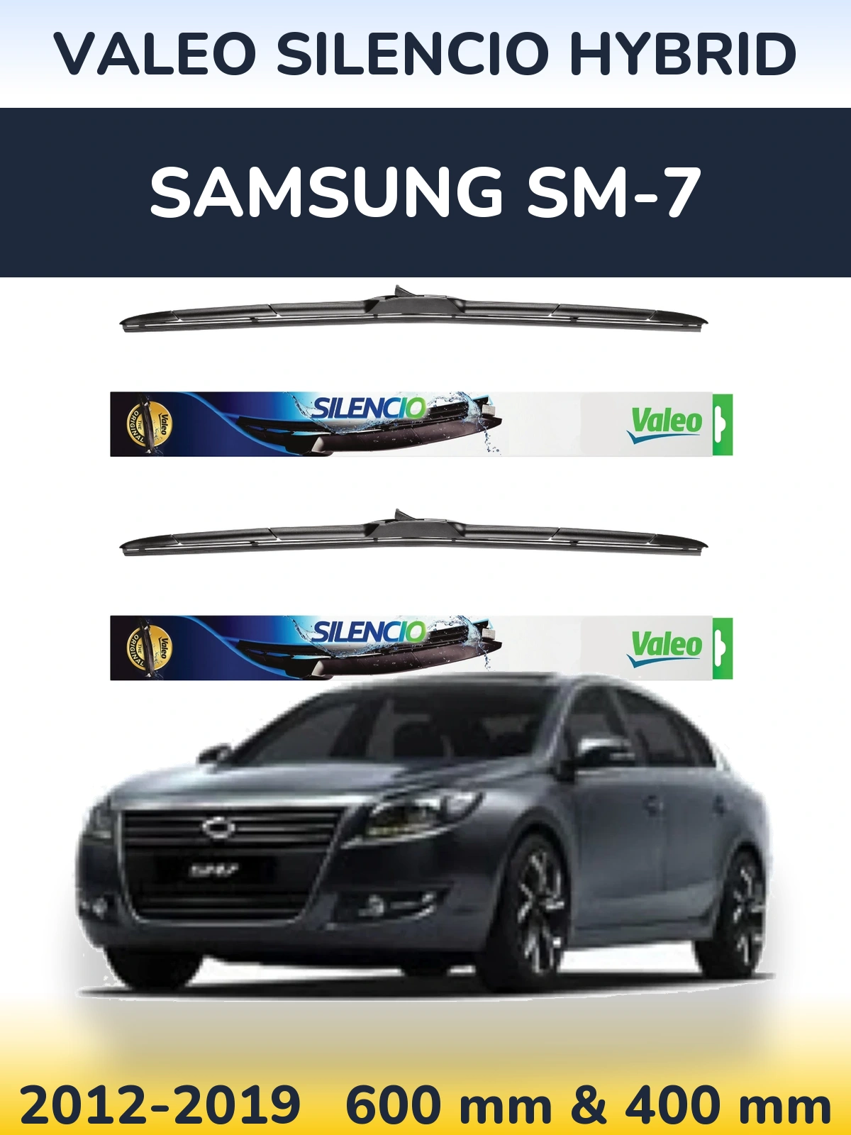 Sada předních stěračů Valeo Silencio Hybrid 600 a 400 mm pro Samsung SM-7 2012-2019
