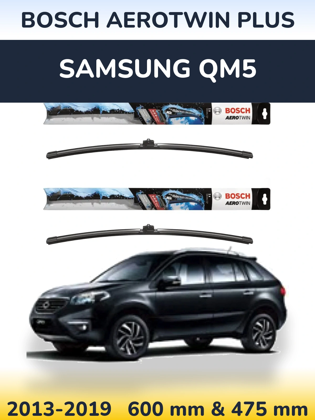 Sada předních stěračů BOSCH AeroTwin Plus 600 a 475 mm pro Samsung QM5 2013-2019