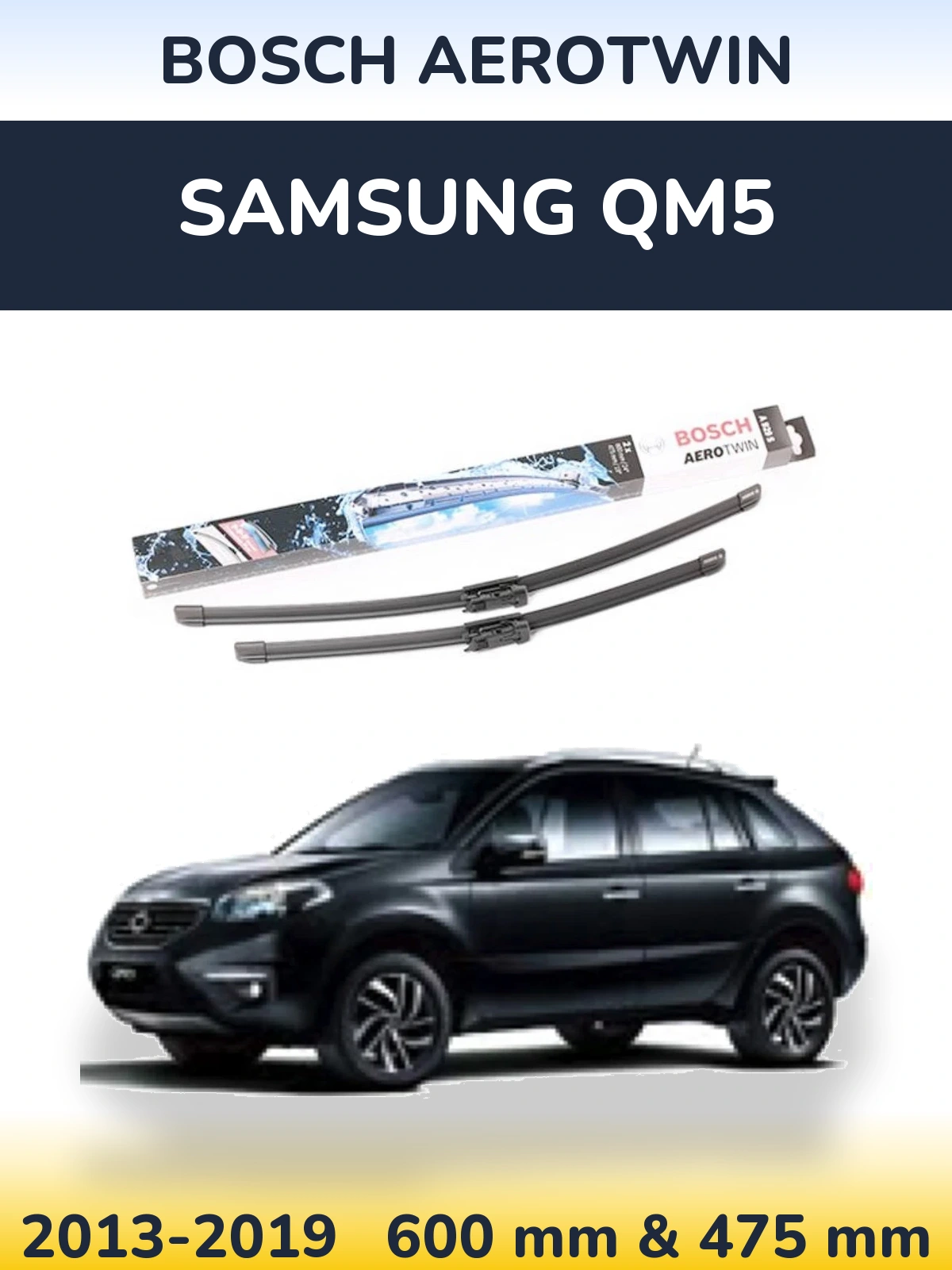 Sada předních stěračů BOSCH AeroTwin 600 a 475 mm pro Samsung QM5 2013-2019