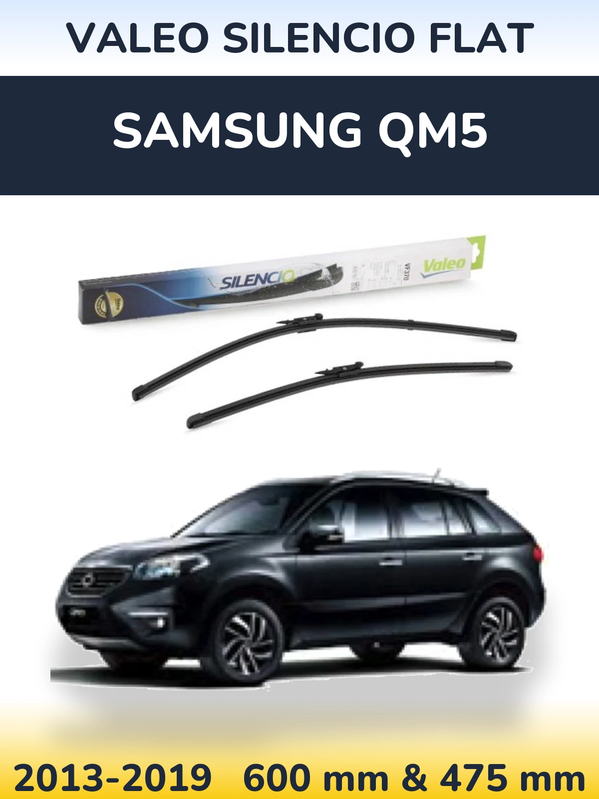 Sada předních stěračů Valeo Silencio Flat 600 a 475 mm pro Samsung QM5 2013-2019