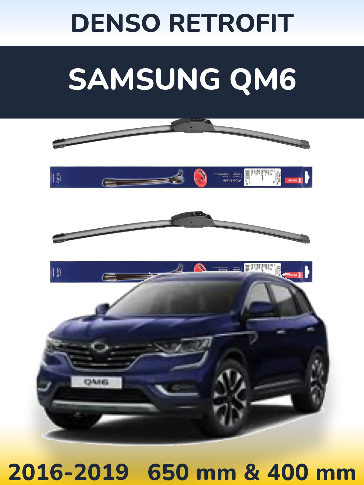 Sada předních stěračů Denso Retrofit 650 a 400 mm pro Samsung QM6 2016-2019