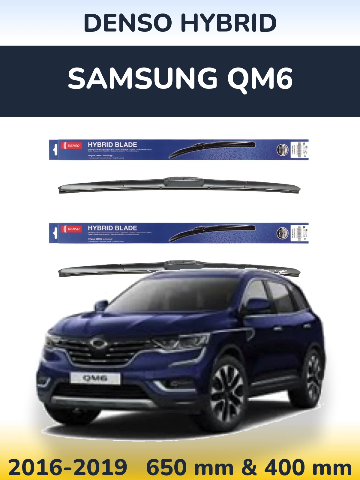 Sada předních stěračů Denso Hybrid 650 a 400 mm pro Samsung QM6 2016-2019