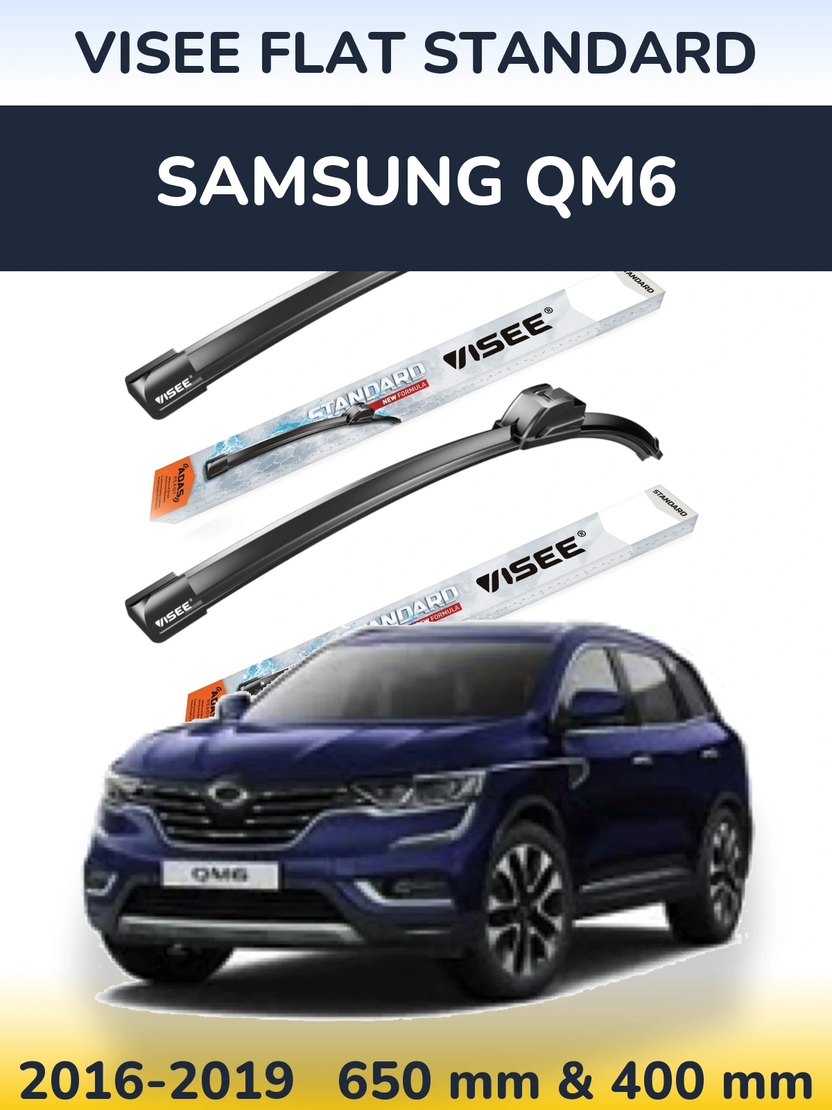 Sada předních stěračů VISEE FLAT STANDARD 650 a 400 mm pro Samsung QM6 2016-2019