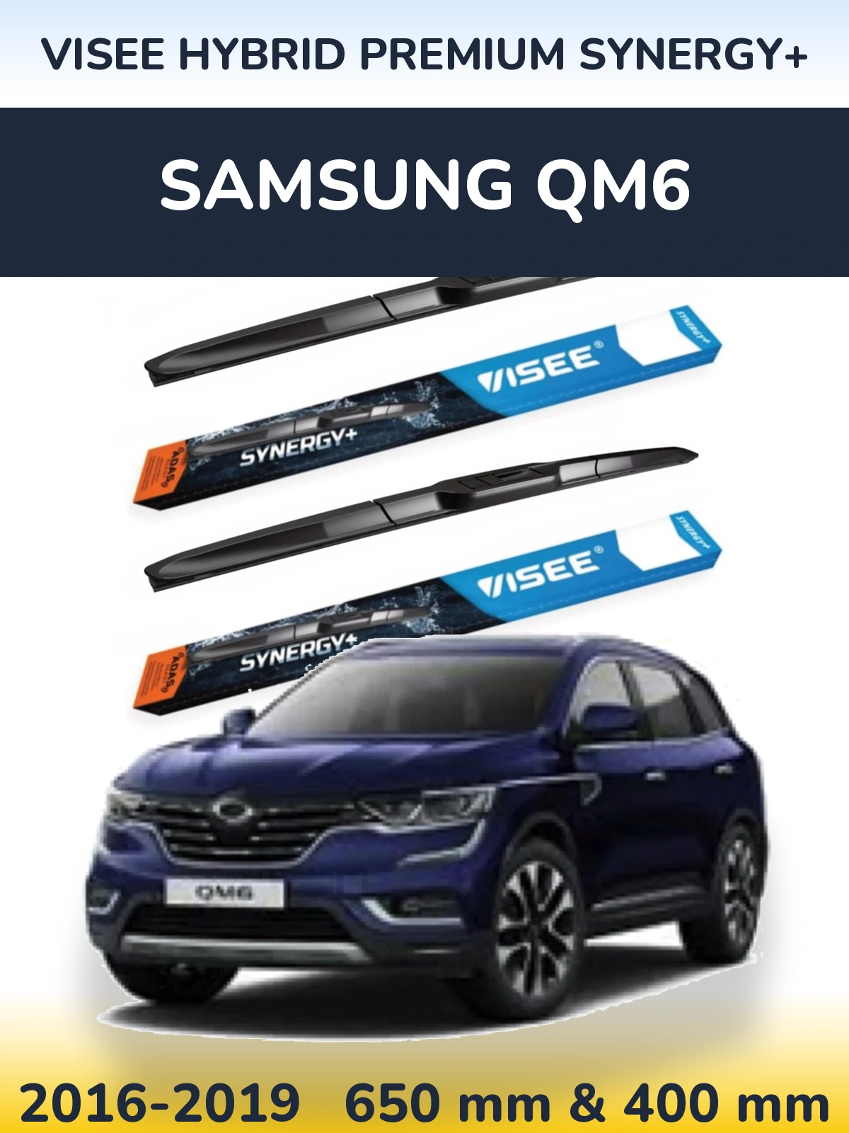 Sada předních stěračů VISEE HYBRID PREMIUM SYNERGY+ 650 a 400 mm pro Samsung QM6 2016-2019
