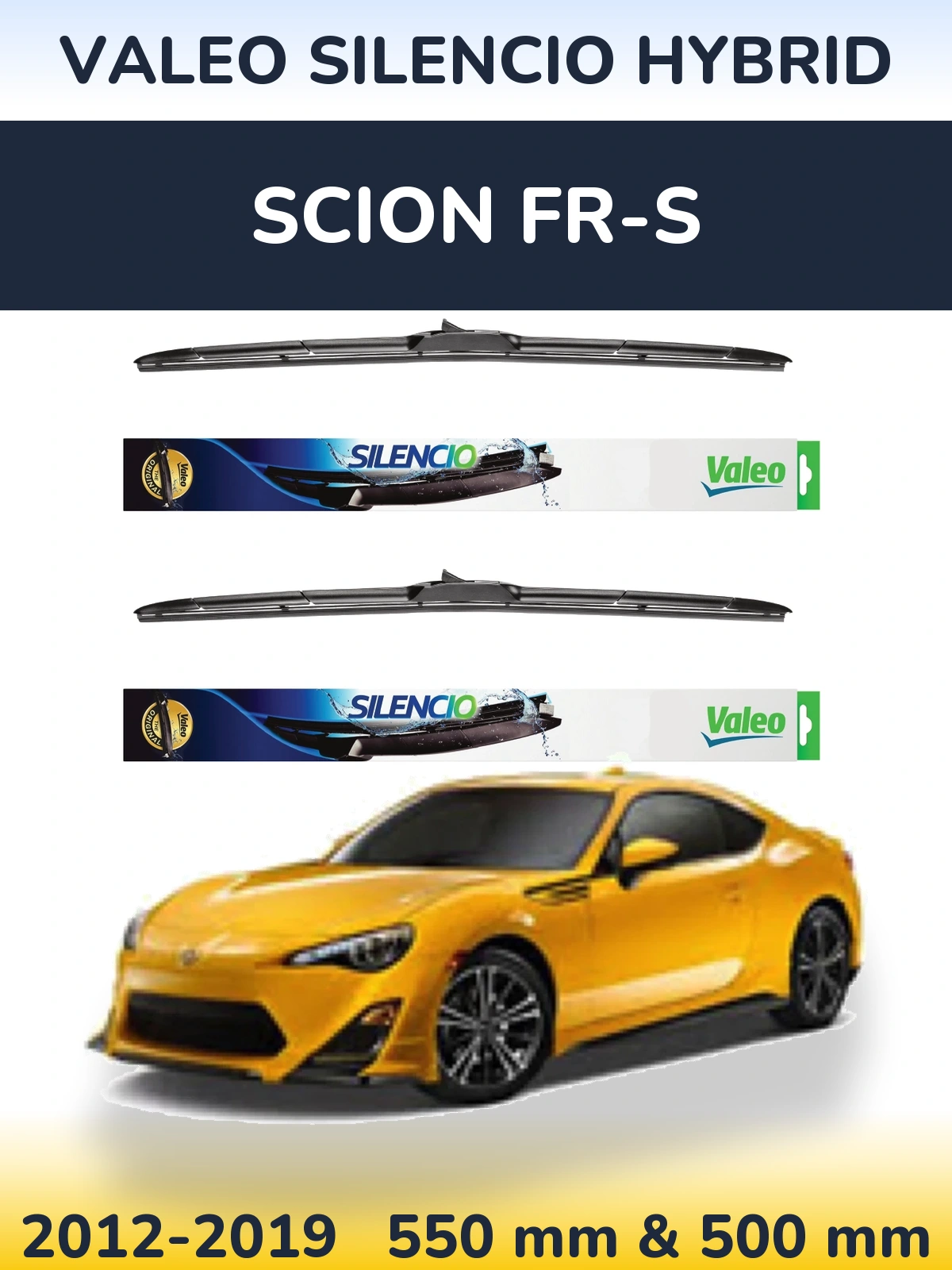 Sada předních stěračů Valeo Silencio Hybrid 550 a 500 mm pro Scion FR-S 2012-2019