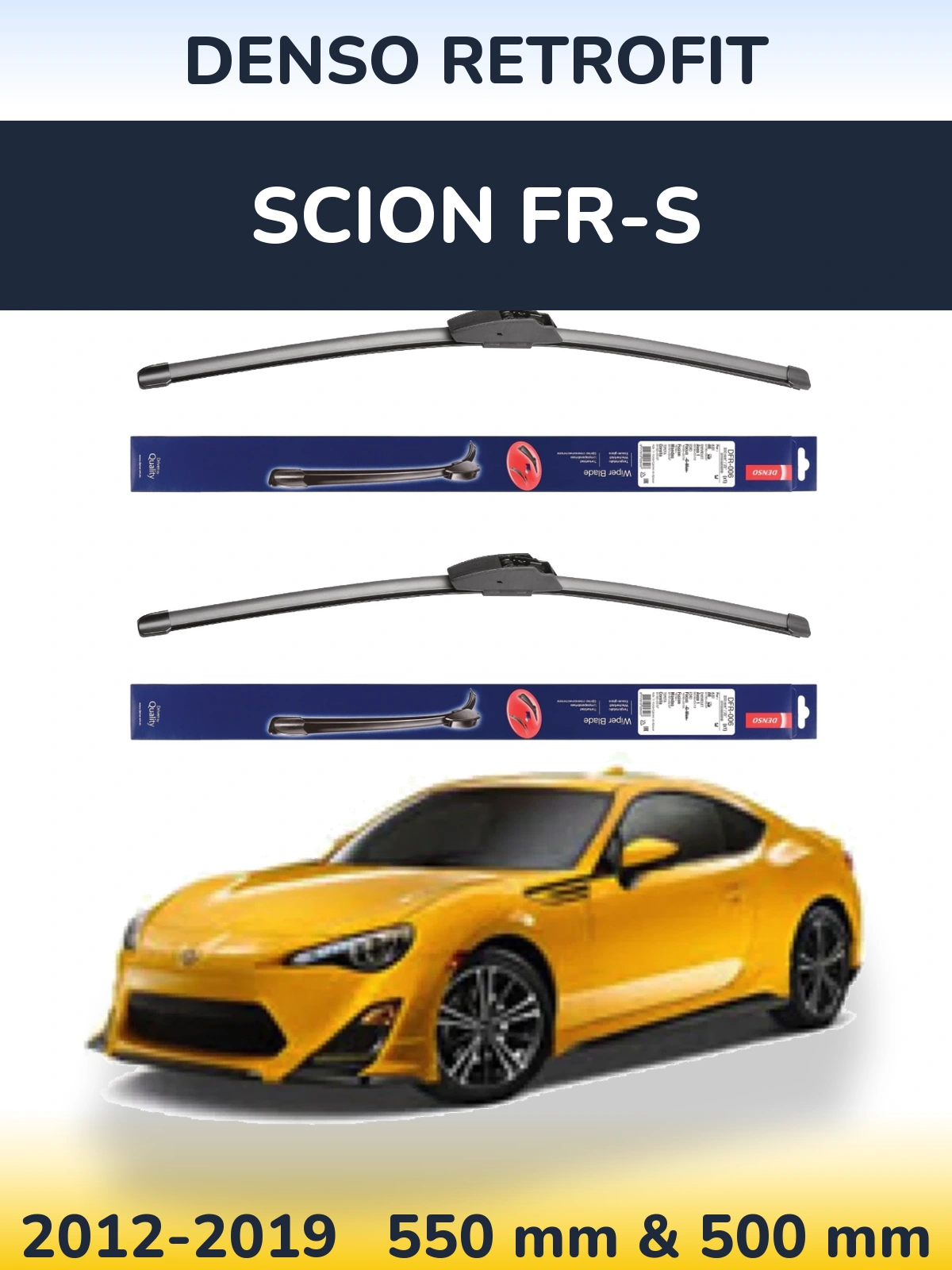 Sada předních stěračů Denso Retrofit 550 a 500 mm pro Scion FR-S 2012-2019
