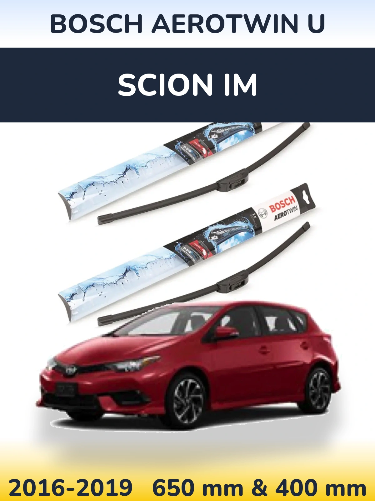 Sada předních stěračů BOSCH AeroTwin U 650 a 400 mm pro Scion iM 2016-2019
