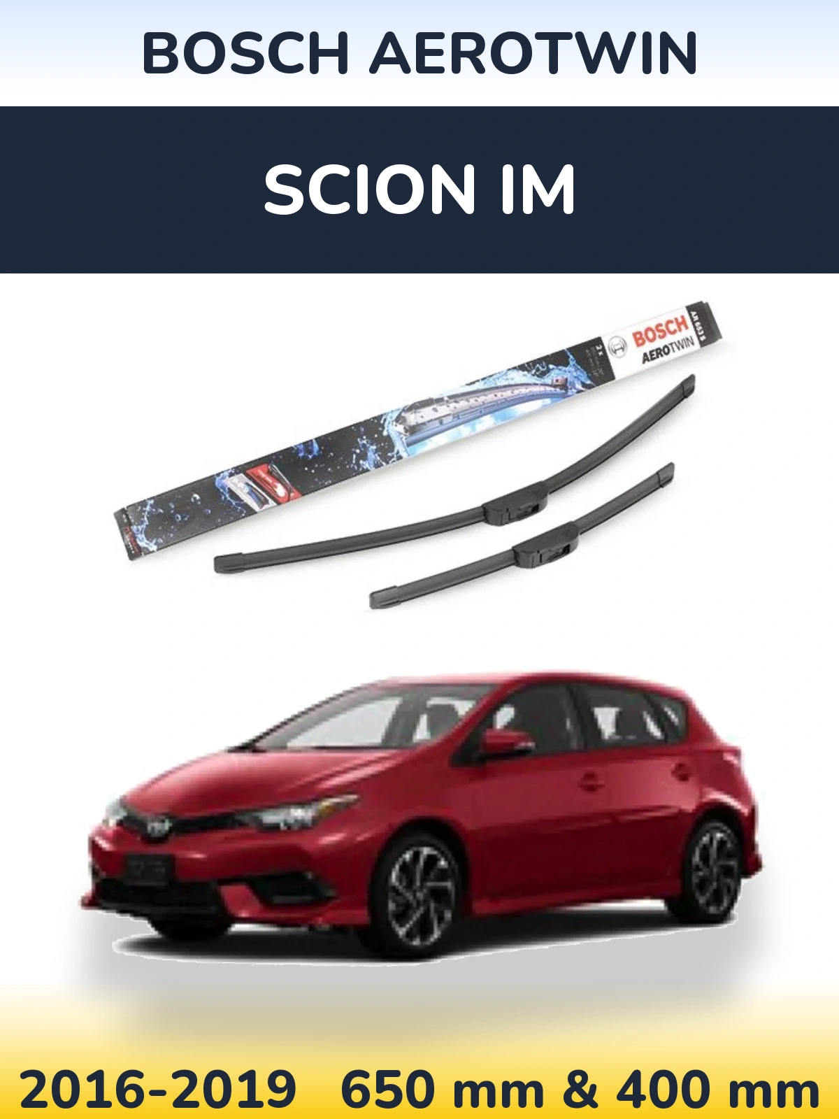 Sada předních stěračů BOSCH AeroTwin 650 a 400 mm pro Scion iM 2016-2019