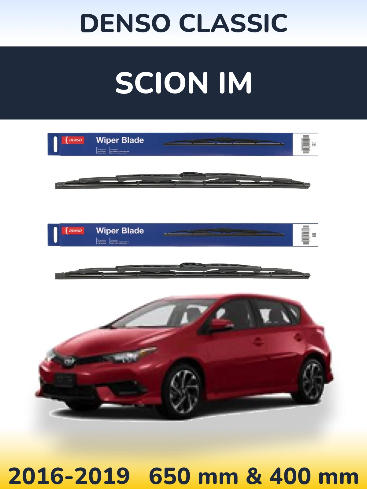 Sada předních stěračů Denso Classic 650 a 400 mm pro Scion iM 2016-2019