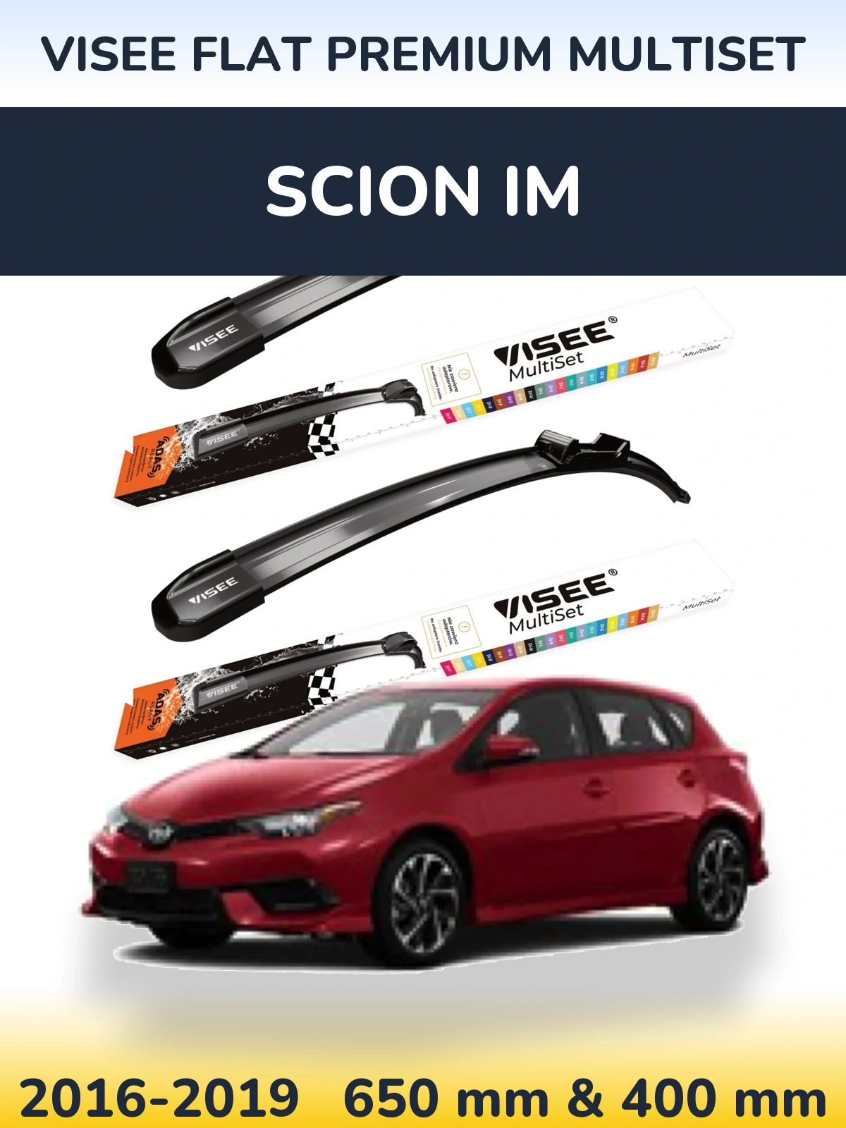 Sada předních stěračů VISEE FLAT PREMIUM MultiSet 650 a 400 mm pro Scion iM 2016-2019