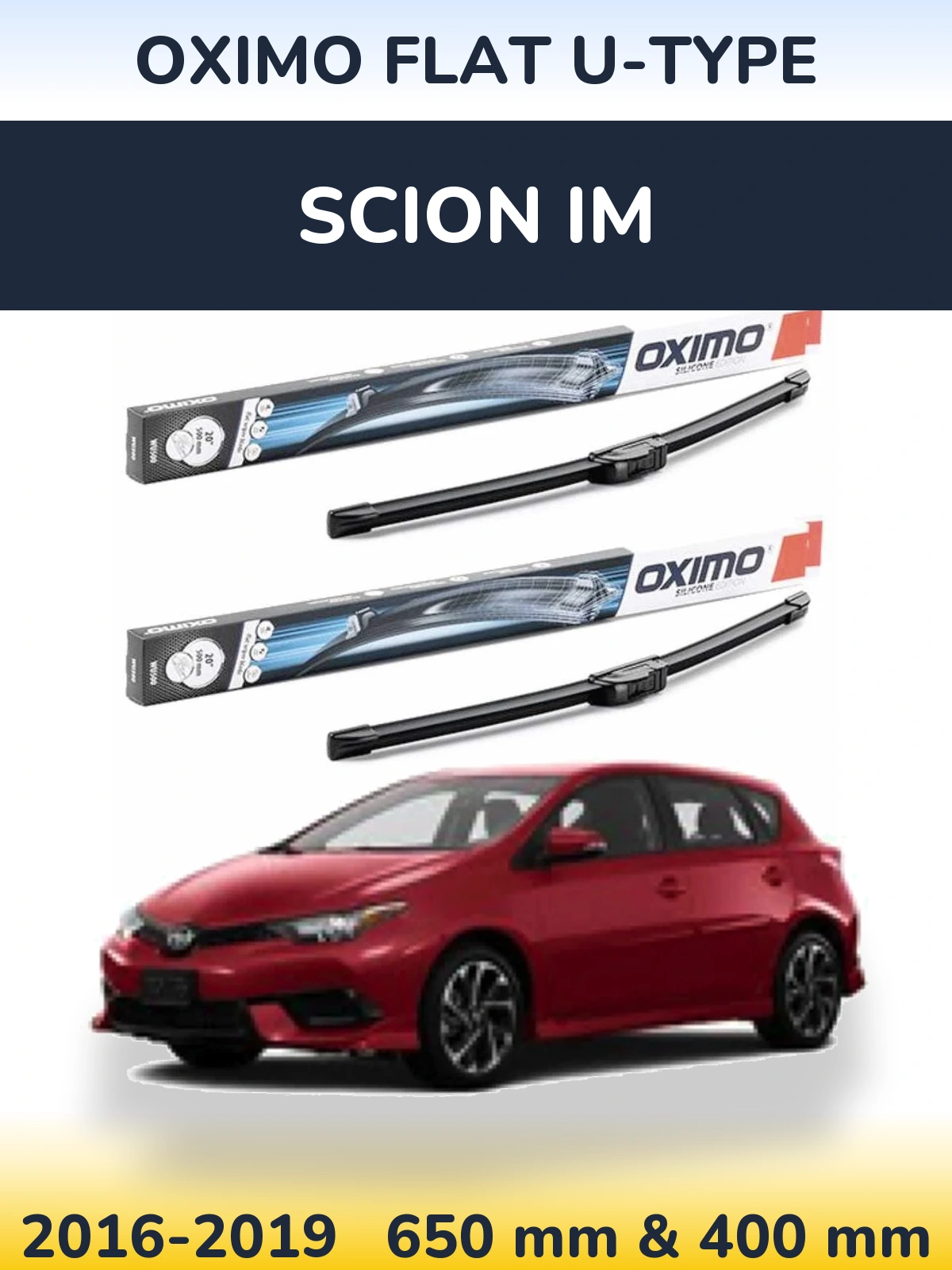 Sada předních stěračů Oximo Flat U-type 650 a 400 mm pro Scion iM 2016-2019