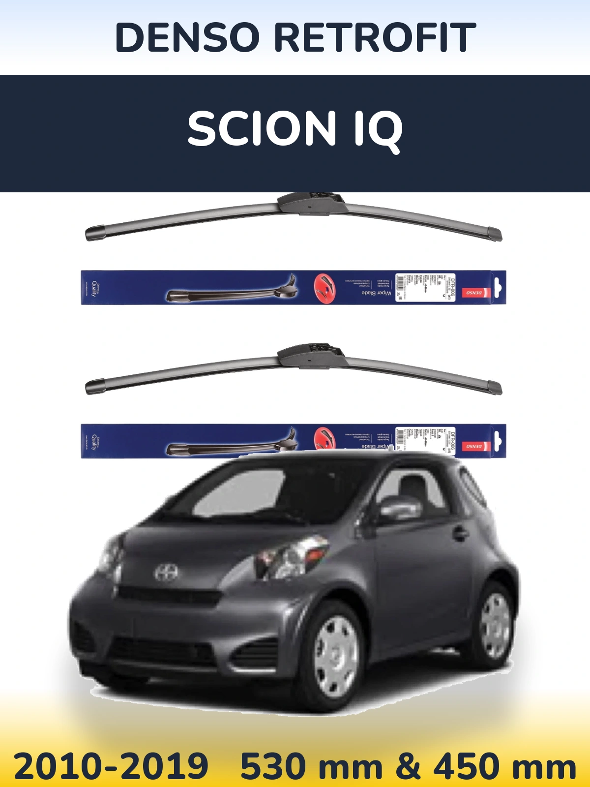 Sada předních stěračů Denso Retrofit 530 a 450 mm pro Scion iQ 2010-2019